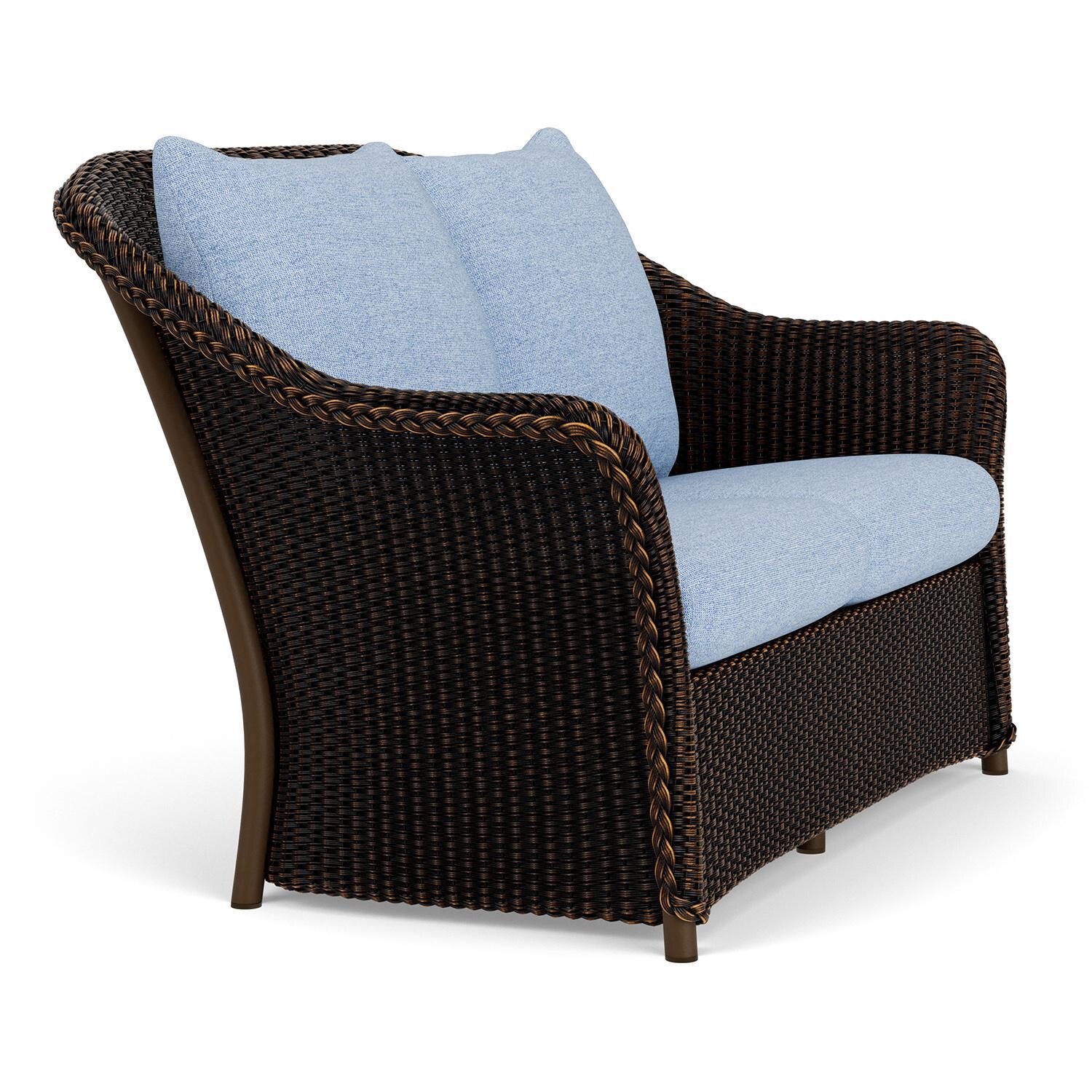 Lloyd Flanders Weekend Retreat Loveseat in Mink Finish W/ Demo Skyway Fabric - Angled thumbnail