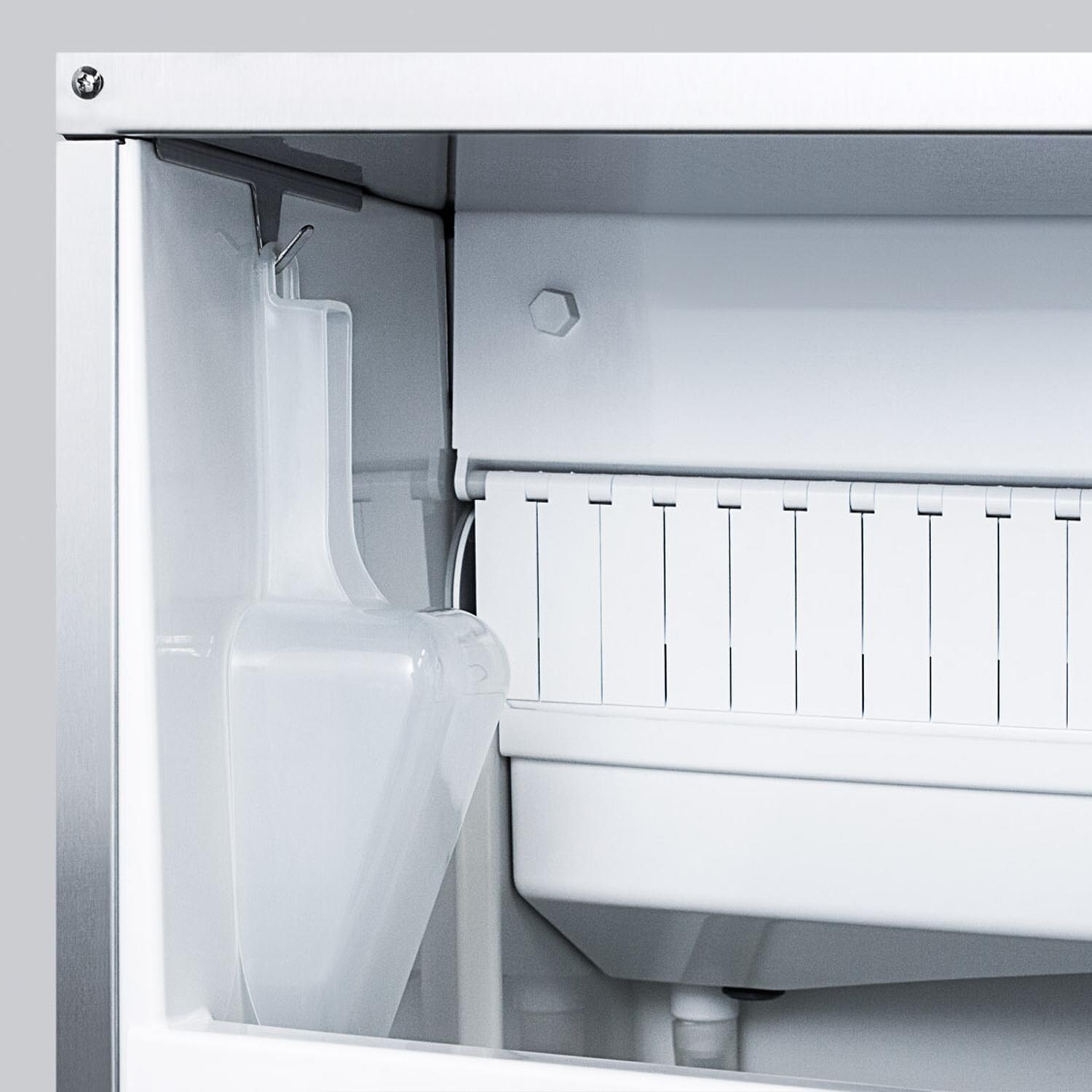 Summit Commercial BIM68OSPUMP 62 Lb. 15-Inch Outdoor Rated Clear Ice Maker With Drain Pump - Stainless Steel - Ice Scoop Detail thumbnail