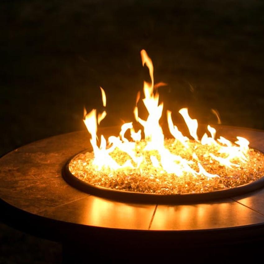 Tretco 44-Inch Traditional Round Concrete Fire Pit Table - Dark Brown W/ Tile Top - Night Fire thumbnail