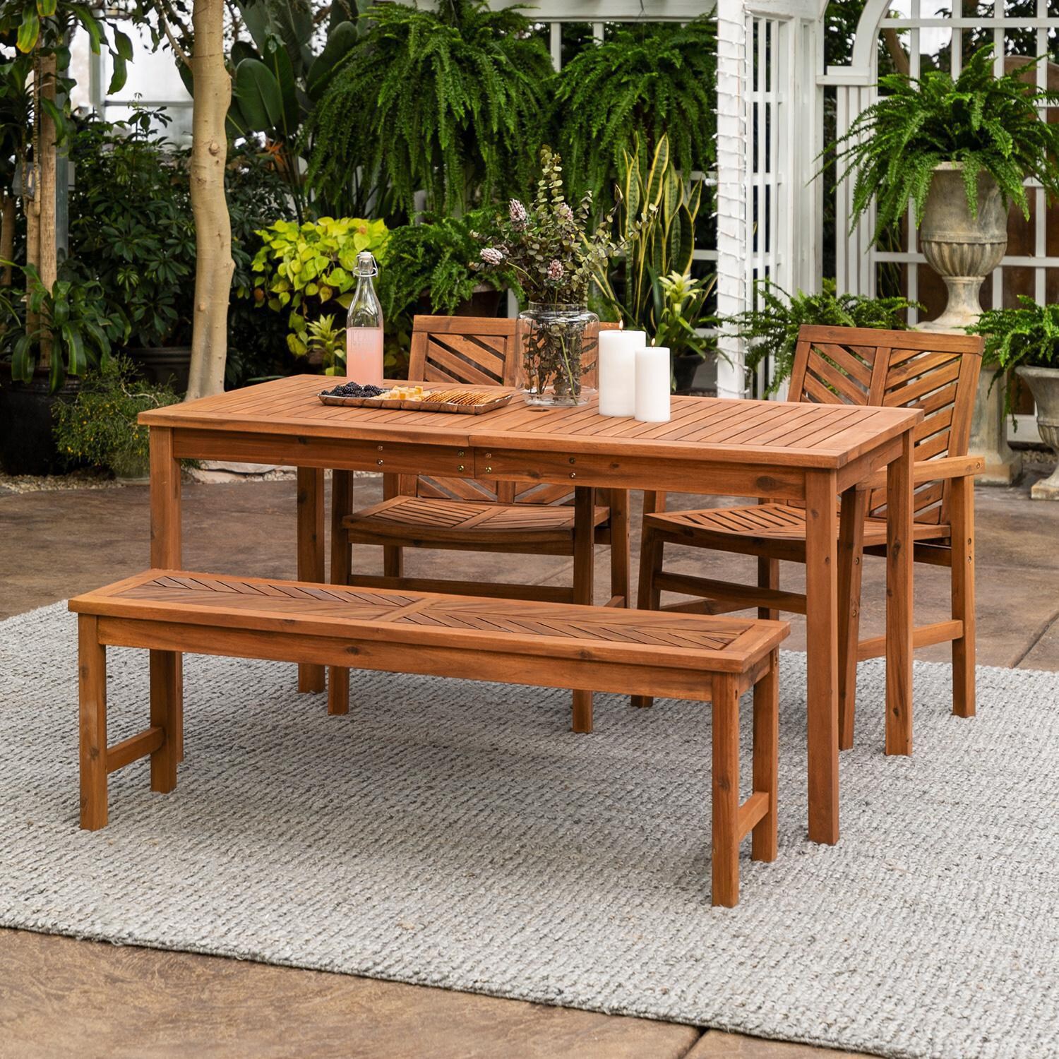 Ultimate Patio Wishlake 4 Piece Acacia Patio Dining Set W/ 60 X 32 Inch Rectangular Table - Brown thumbnail