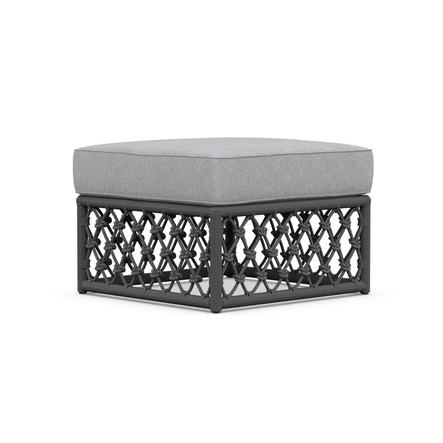 Azzurro Living AME-R07OT-CU Amelia Woven Rope Ottoman in Ash/Fog - Angled - White Background thumbnail