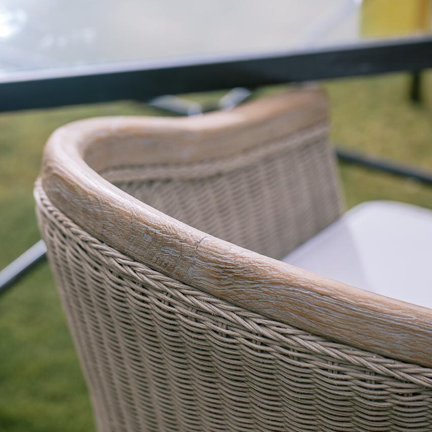 Cambria Teak Dining Arm Chair in Light Wood/Canvas Canvas by Sunset West - Chair Back - Detail thumbnail