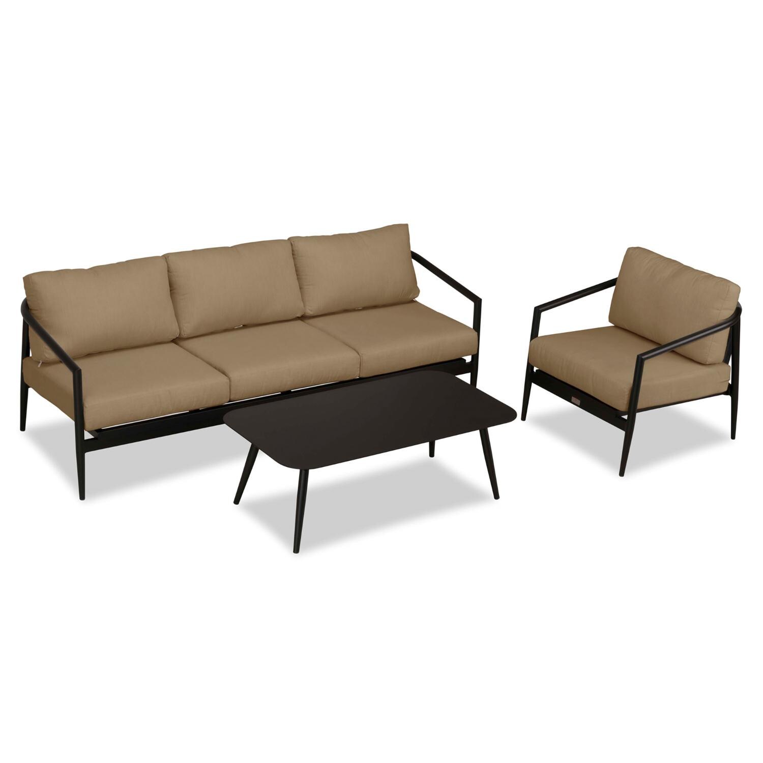 Lakeview Midnight Cove 3 Pc Aluminum Sofa Seating Set in Black/Carbon/Heather Beige - Top - White Background thumbnail