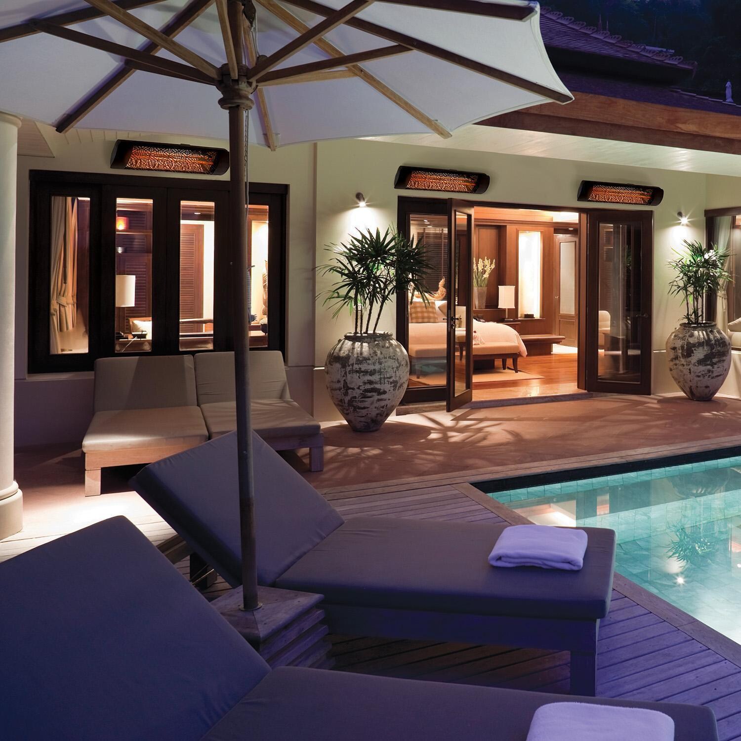 Eurofase EF30277B3 Mason Series 61 Inch 3000 Watt Single Element Marine Grade 277V Electric Patio Heater in Black - By the Pool - Lifestyle thumbnail