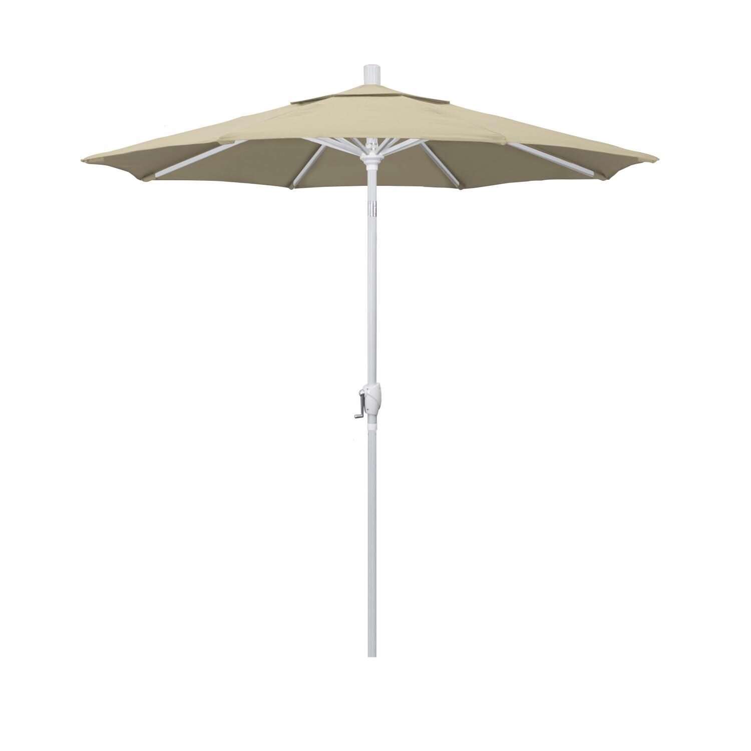 California Umbrella 7.5 Ft. Octagonal Aluminum Push Button Tilt Patio Umbrella W/ Crank Lift & Aluminum Ribs - Matted White Frame / Sunbrella Canvas Antique Beige Canopy