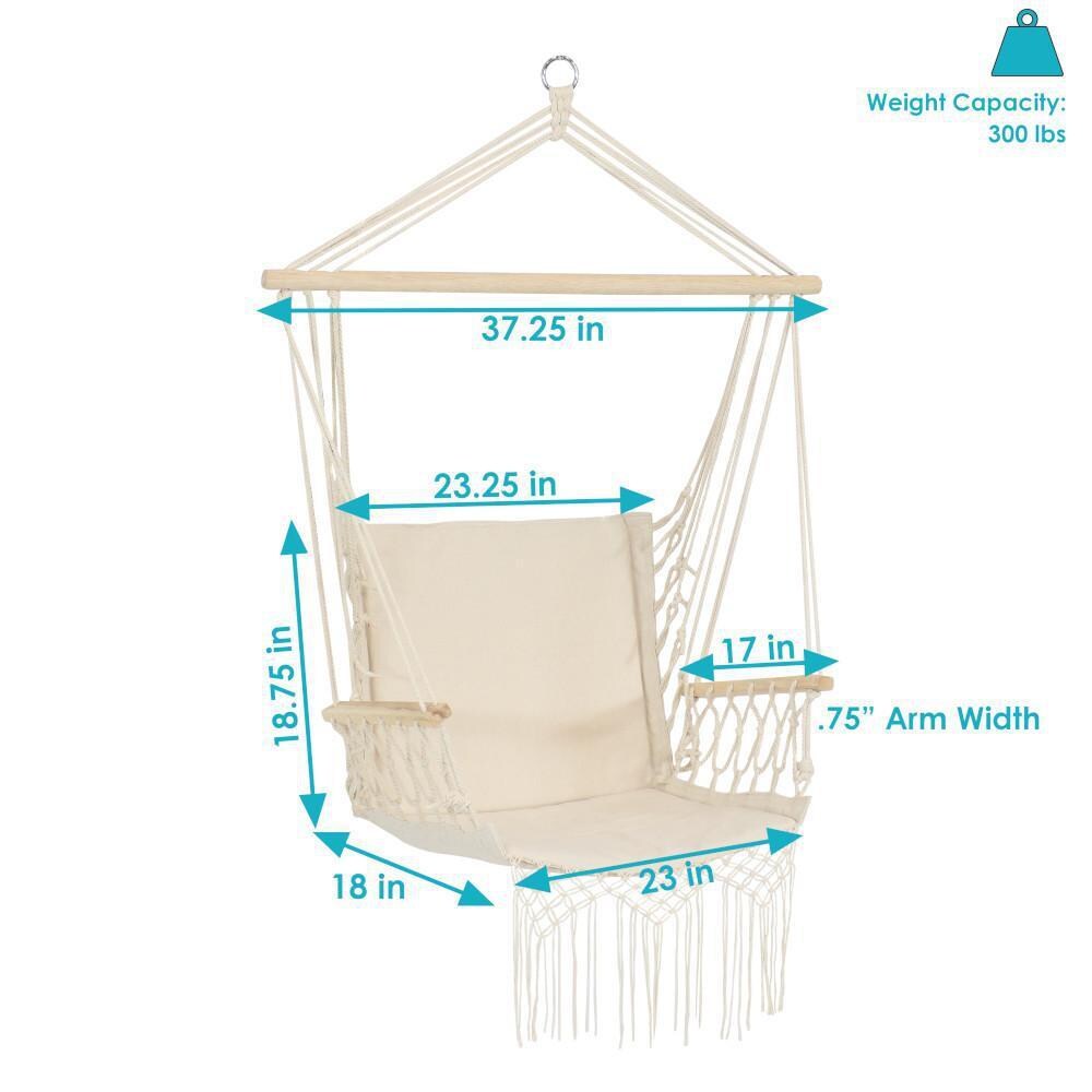 Ultimate Patio Polycotton Hammock Chair w/ Armrests - Natural - Dimensions thumbnail