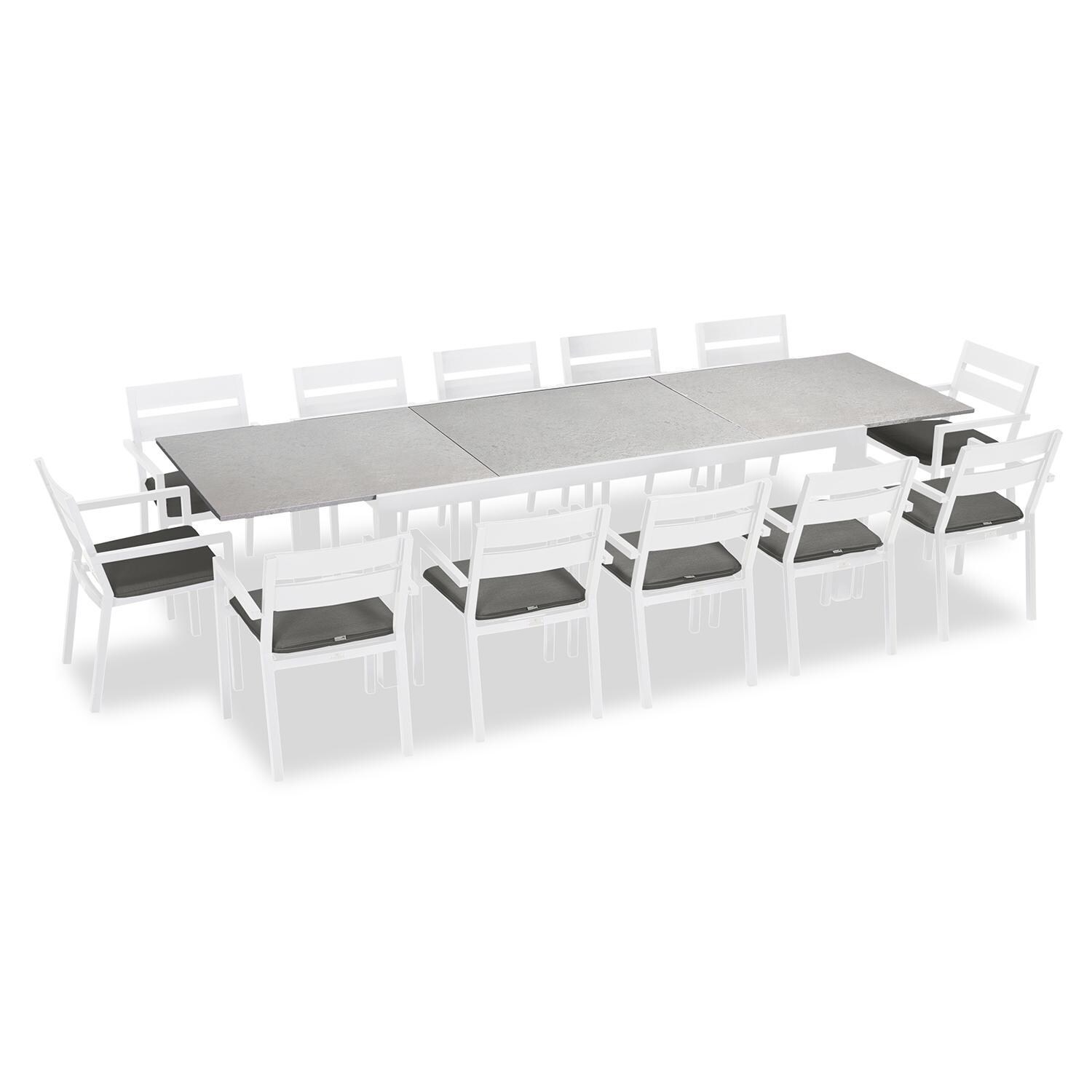 Calm Bay 13 Pc Extendable Aluminum Dining Set in White/Concrete/Canvas Charcoal by Lakeview Outdoor Designs
