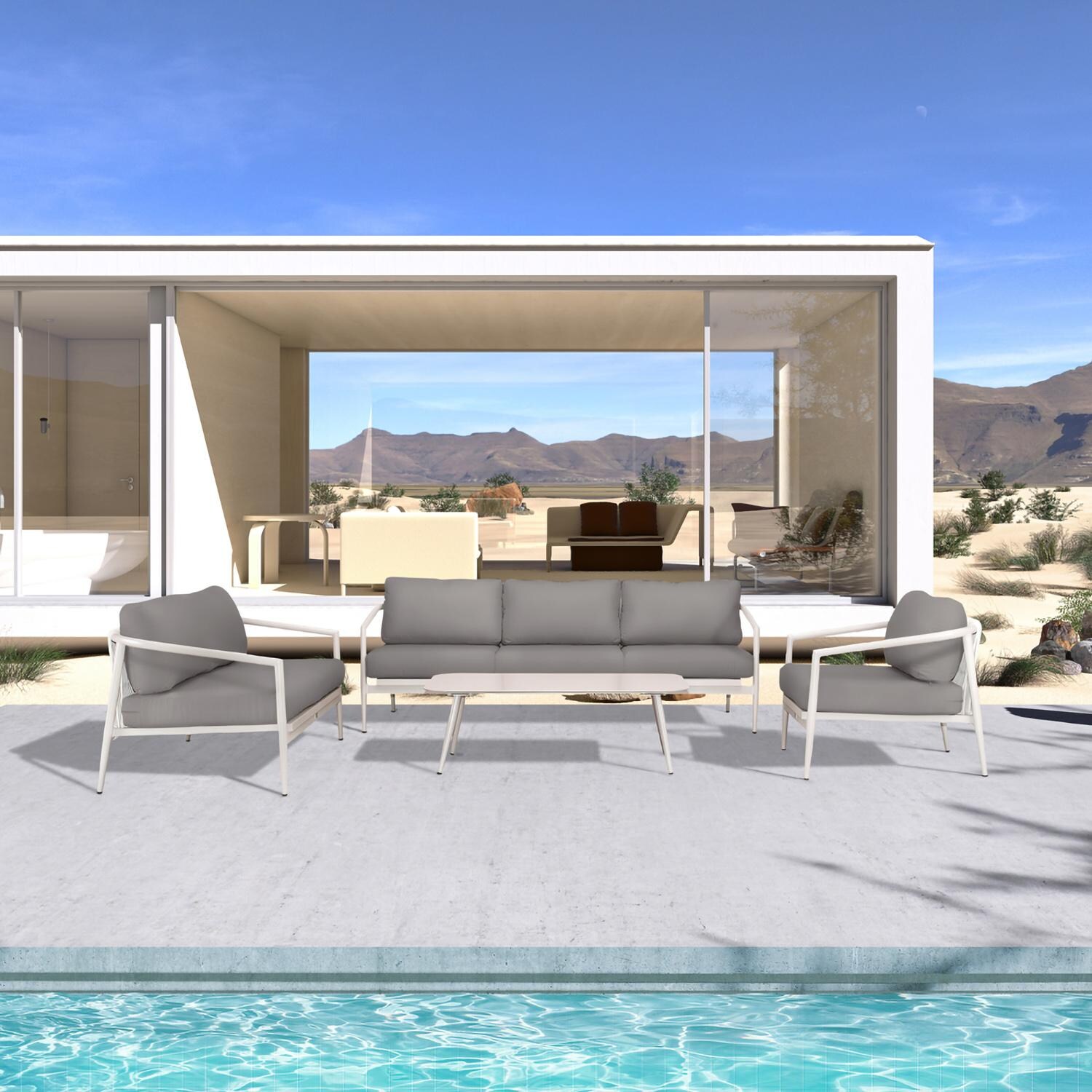 Midnight Cove 4 Pc Aluminum Seating Set w/ Sofa & Loveseat in Urban Stone/Canvas Charcoal by Lakeview Outdoor Designs