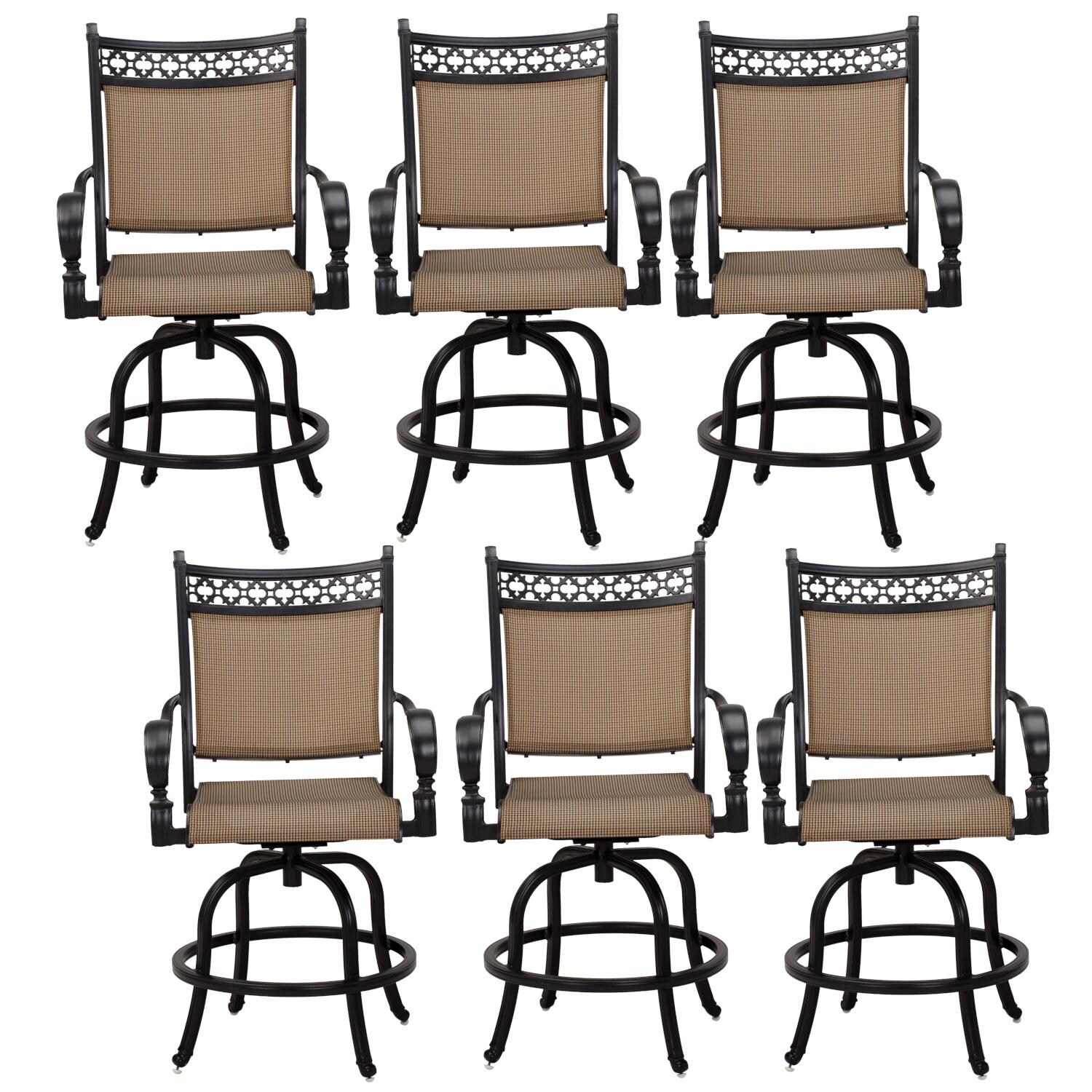 Darlee 201610-7CH-6 Mountain View 6 Piece Cast Aluminum Patio Counter Height Swivel Bar Stool Set W/ Irish Mix Sling thumbnail