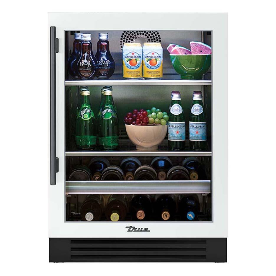 True TBC-24-R-OG-C~DSK-030-H05 24 Inch 147 Can 13 Bottle Right Hinge Glass Door Outdoor Beverage Center - Matte White w/ Pewter Handle - White Background thumbnail