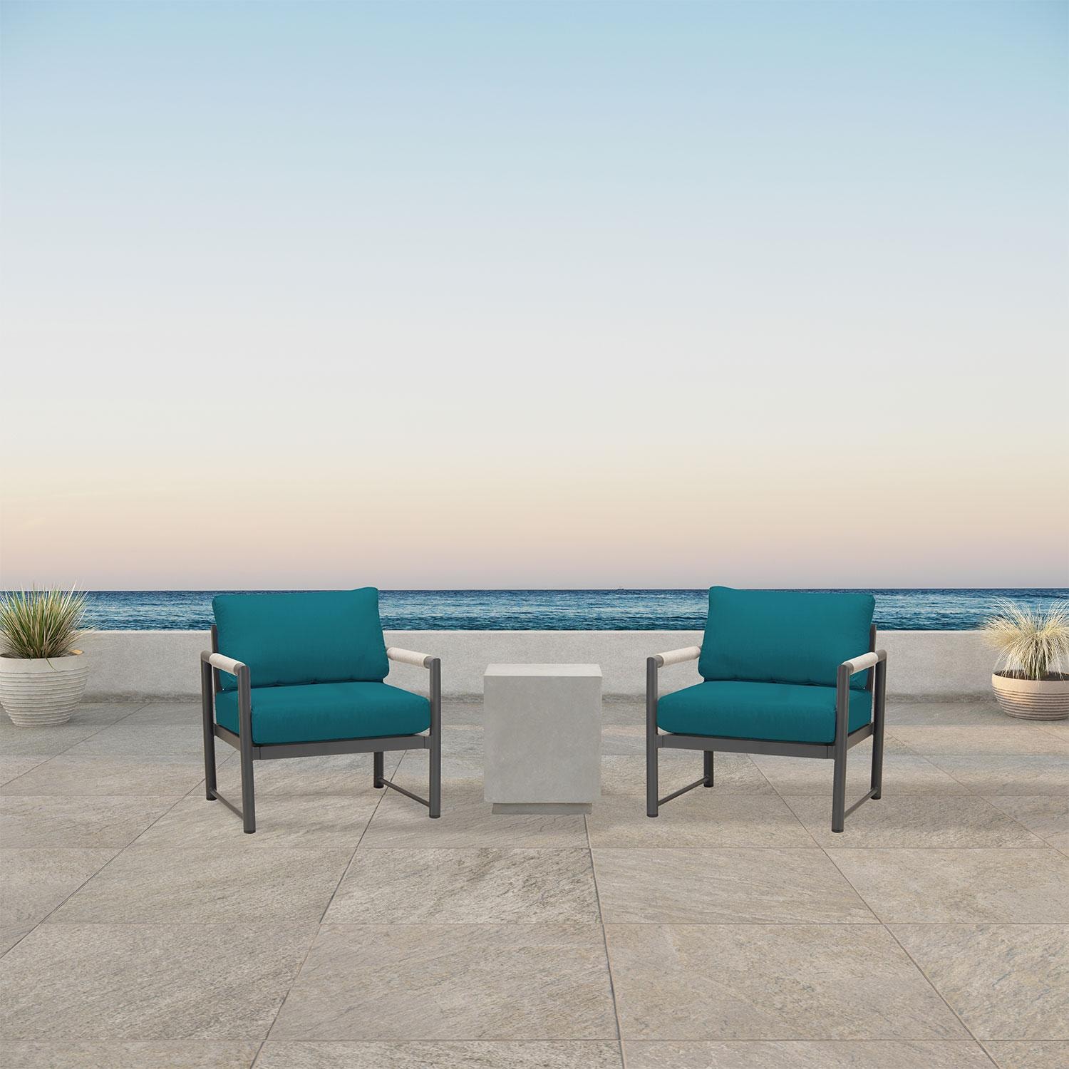 Avenue Bay  3 Pc Aluminum Seating Set in Slate/Spectrum Peacock by Lakeview Outdoor Designs