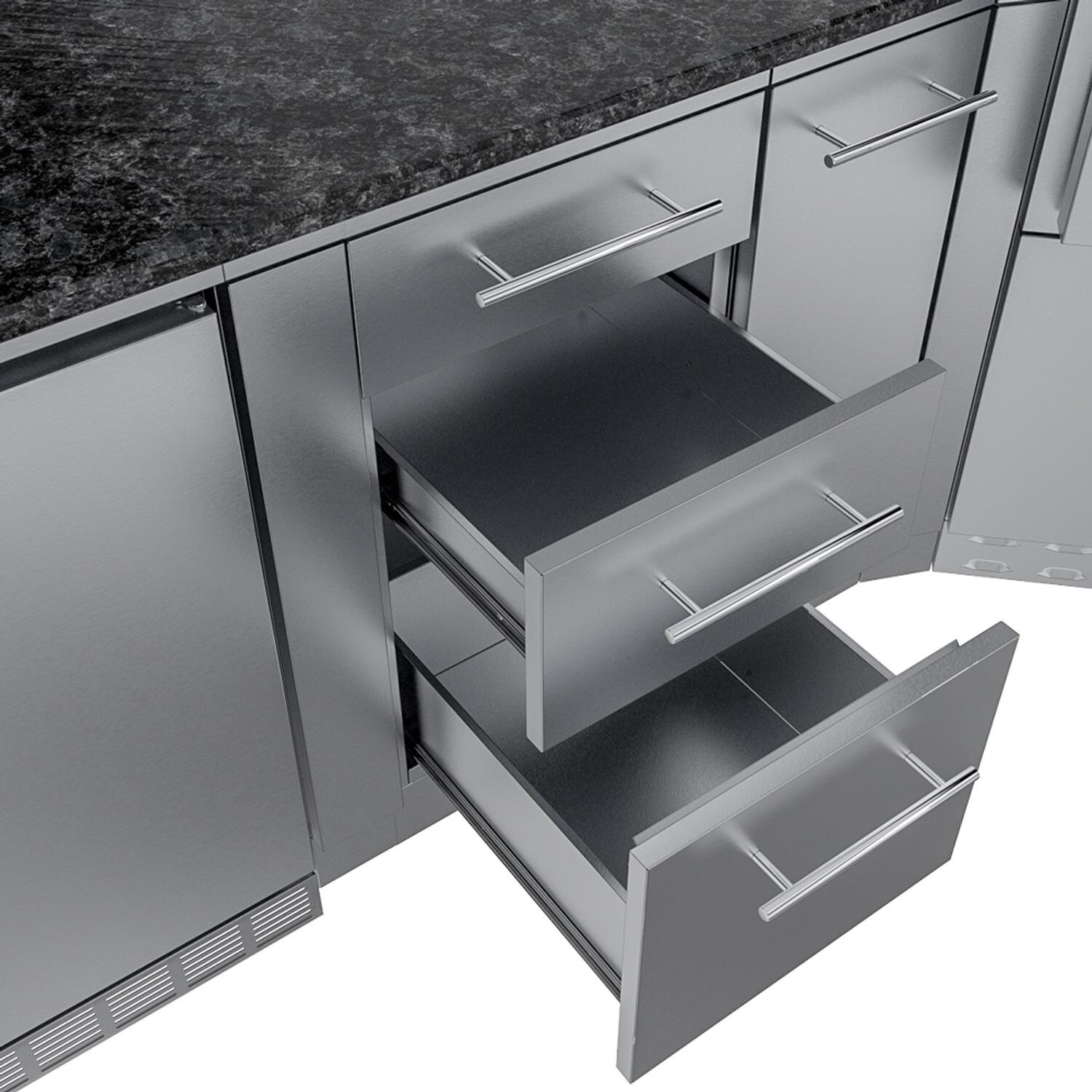 Sunstone Grills SCPBIGTEX21-LP Big-Texan 21 Ft Outdoor Kitchen Island w/ Propane Grill & Side Burner, Sink, Refrigerator, Trash Bin, Door & Drawer - Double Drawer - Detail thumbnail