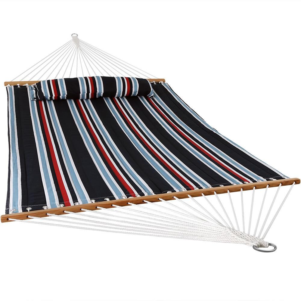 Sunnydaze Decor Quilted Double Hammock w/ Pillow - Nautical Stripe - LY-QFH-NS image