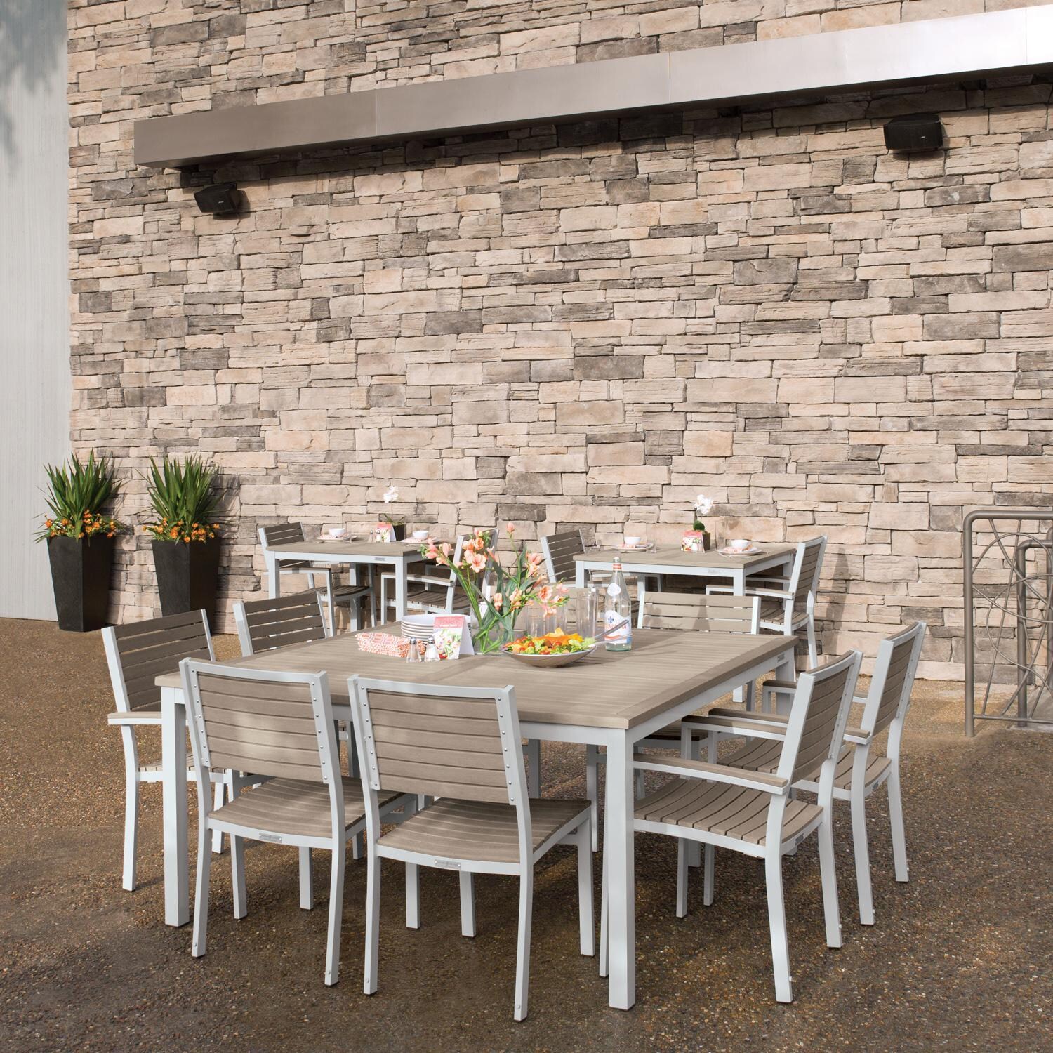 Oxford Garden Travira 4 Pc Aluminum Dining Chair W/ Vintage Tekwood Slats and Arm Caps in Flint - Patio thumbnail