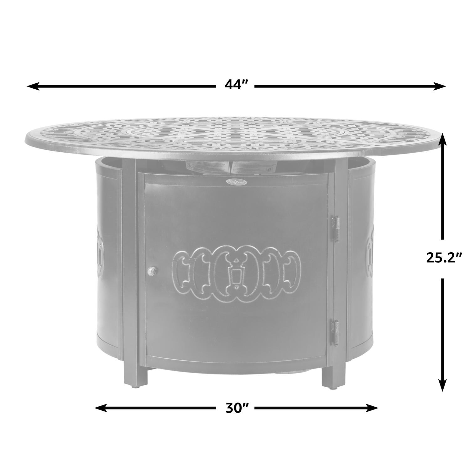 Ultimate Patio Cabin Parc 50,000 BTU Propane Round Fire Pit Table - Cast Aluminum - 62262 - Dimensional thumbnail