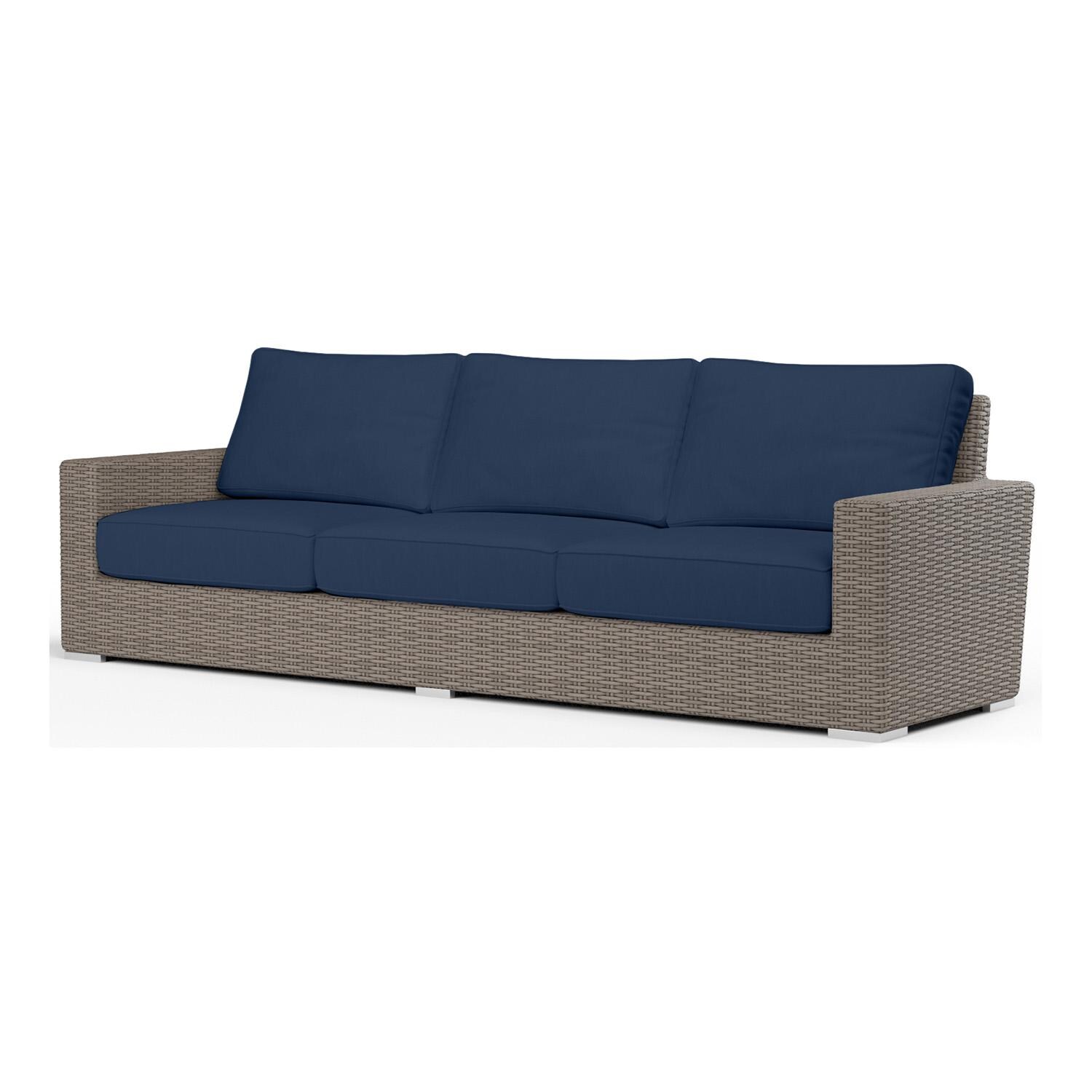 Coronado 3 Person Wicker Sofa in Driftwood/Spectrum Indigo by Sunset West - White Background thumbnail