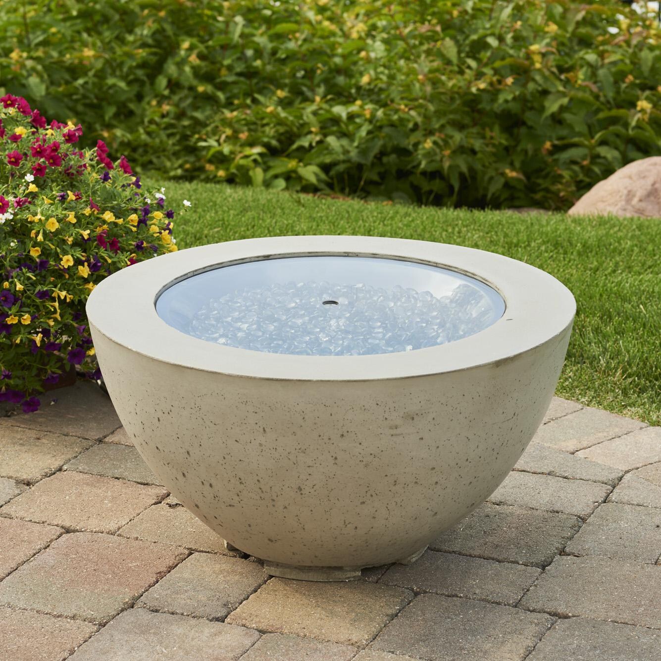 The Outdoor GreatRoom Company Cove 20-Inch Round Gas Fire Pit Bowl - Lifestyle - Includes grey glass burner cover thumbnail