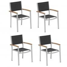 Travira 4 Piece Aluminum Dining Arm Chair Set W/ Black Sling & Teak Arm Caps By Oxford Garden image