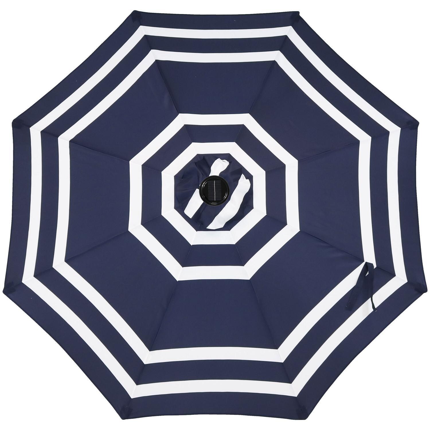 Ultimate Patio 9ft. Solar Lighted Octagonal Patio Umbrella W/ Crank Lift - Navy Blue Stripe Canopy thumbnail
