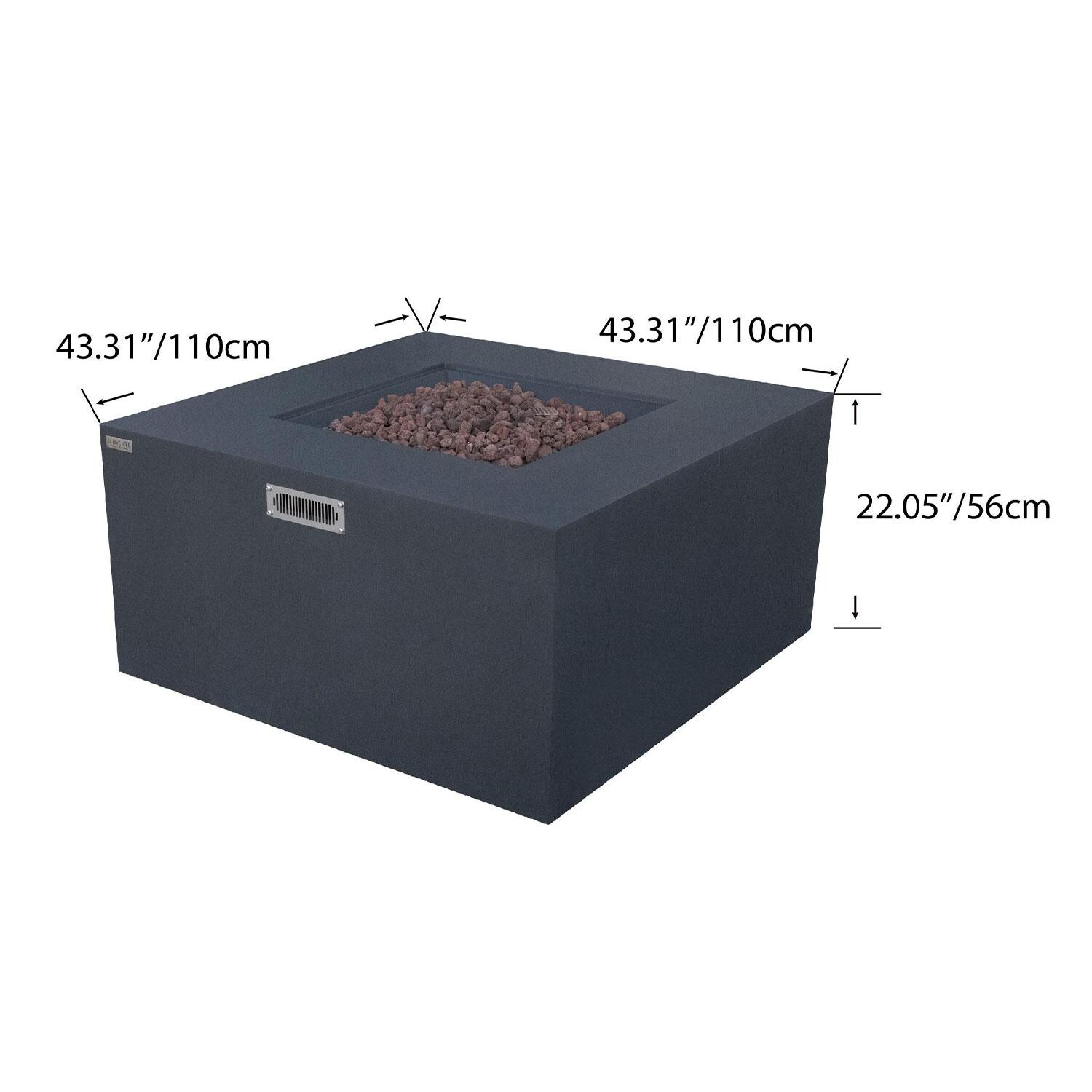 Elementi OFG310DG-LP Rocky 43-in Liquid Propane Concrete Fire Table w/ Hidden Tank in Dark Grey - Dimensional thumbnail