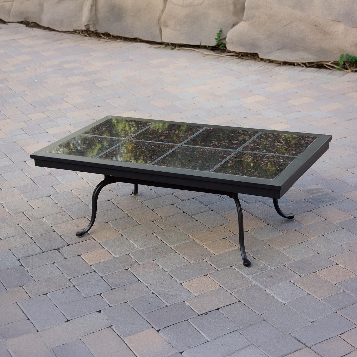 Darlee Elisabeth 4 Pc Cast Aluminum Patio Conversation Set w/ Mocha Granite Top Coffee Table & Beige Canvas Cushions - Table - Lifestyle thumbnail