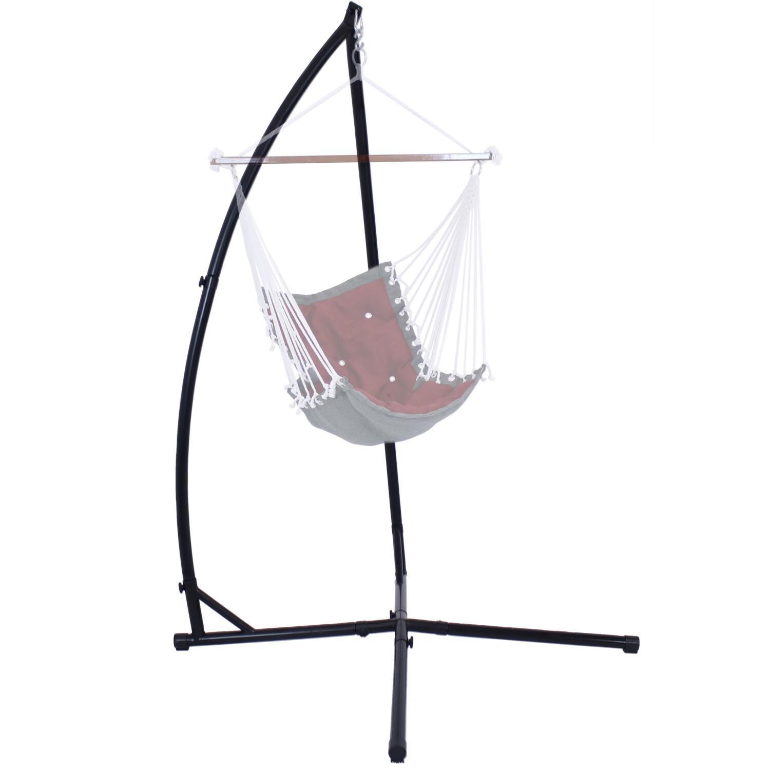Ultimate Patio Steel X-Stand for Hanging Hammock Chairs - Black - Side View with Shadow Chair thumbnail