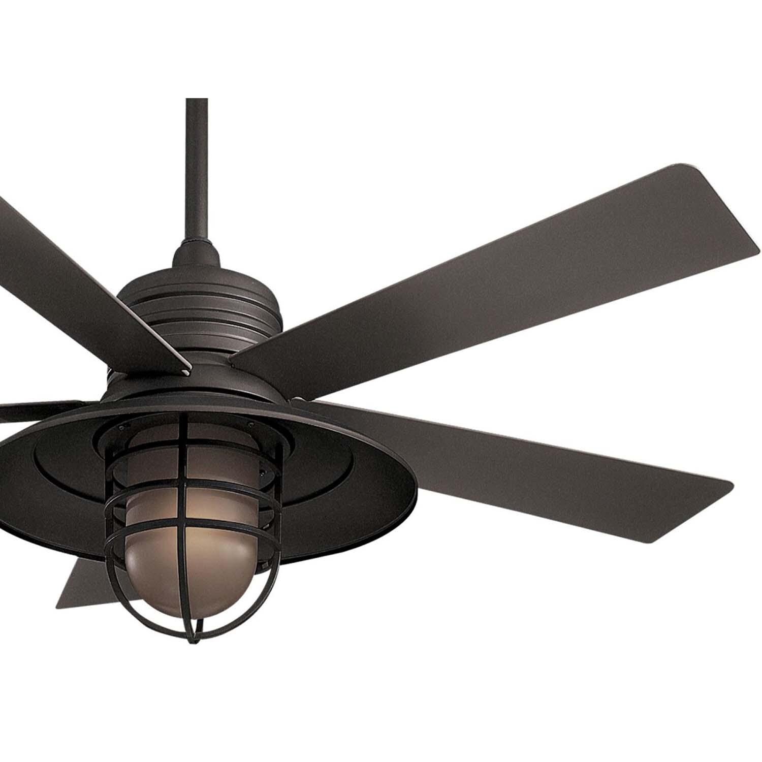Minka-Aire F582L-ORB Rainman 54-Inch 5-Blade LED Ceiling Fan in Oil Rubbed Bronze Finish w/ Taupe Blades, Integrated Light, & Vintage Amber Glass - Blades thumbnail