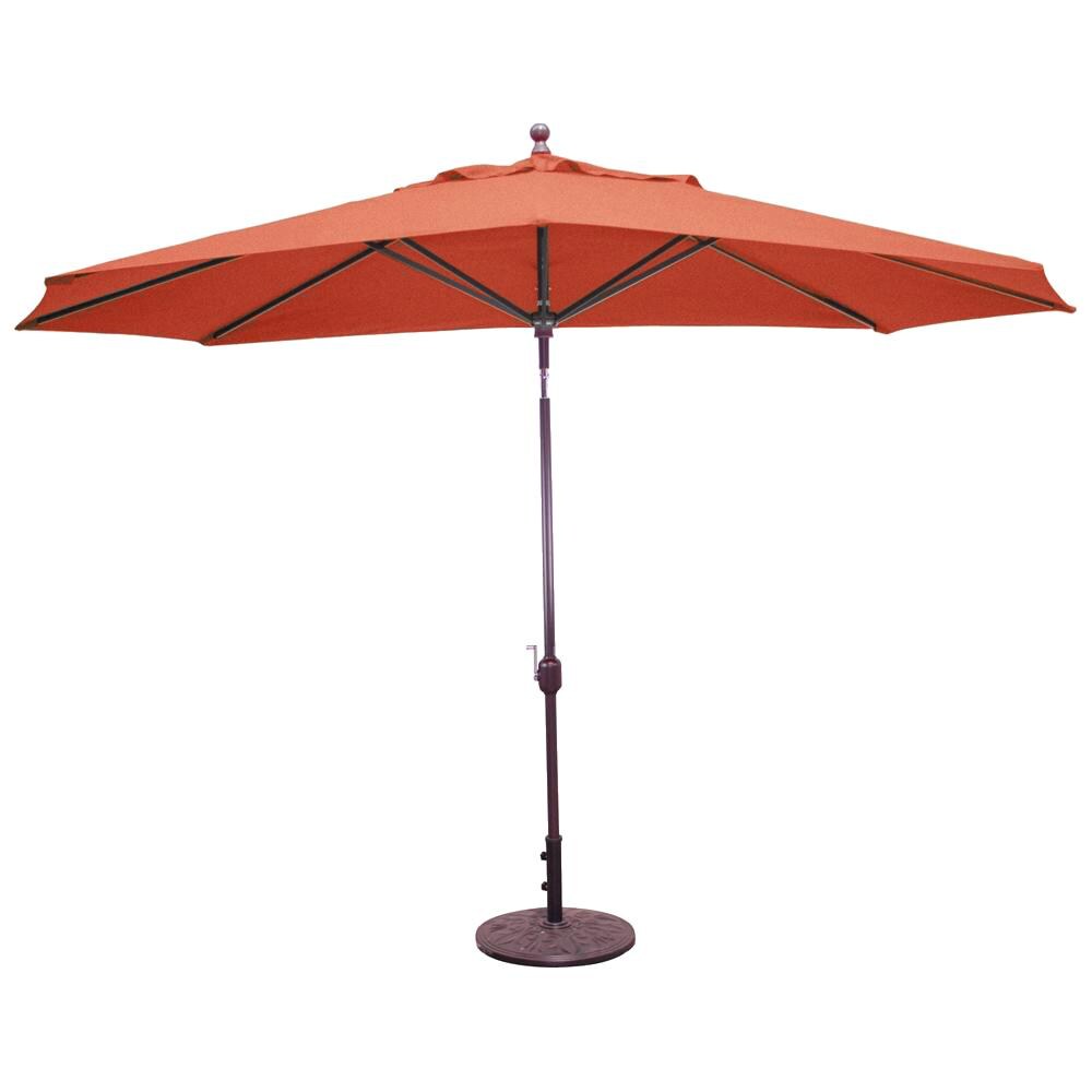Galtech 11 X 8 Ft. Oval Aluminum Patio Market Umbrella W/ Crank Lift And Deluxe Auto Tilt - Black Frame W/ Sunbrella Canvas Brick Canopy