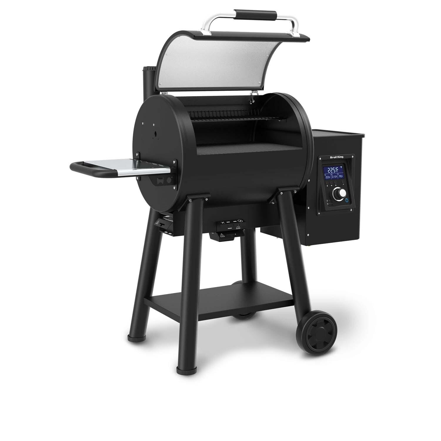 Broil King 495051 Regal 400 Wi-Fi & Bluetooth Controlled 26-in Pellet Grill - Angled Lid Open - White Background thumbnail