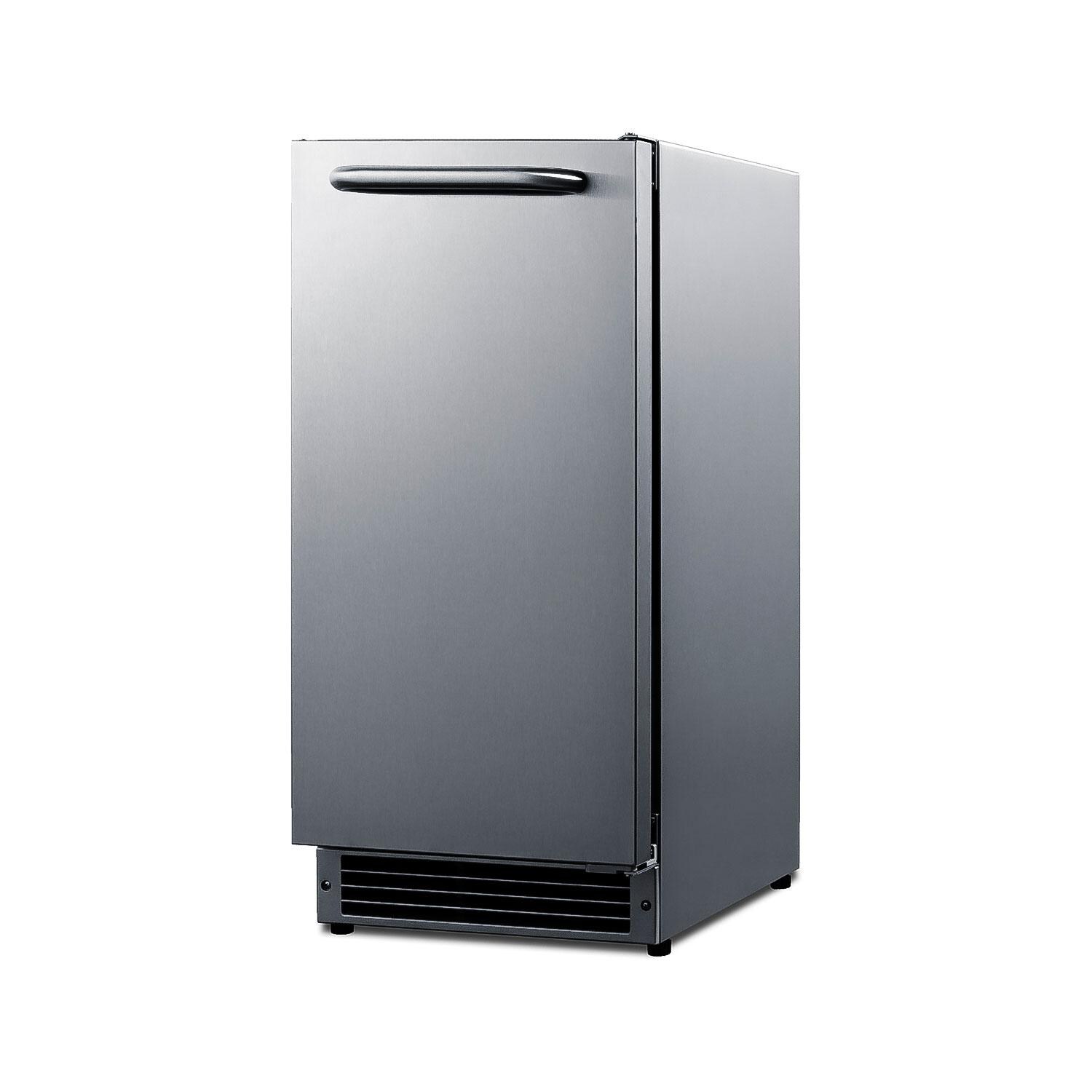 Summit BIM27OSADA 15-Inch ADA Compliant Outdoor Drain-Free Icemaker - With Legs Raised - Angled Left - White Background thumbnail