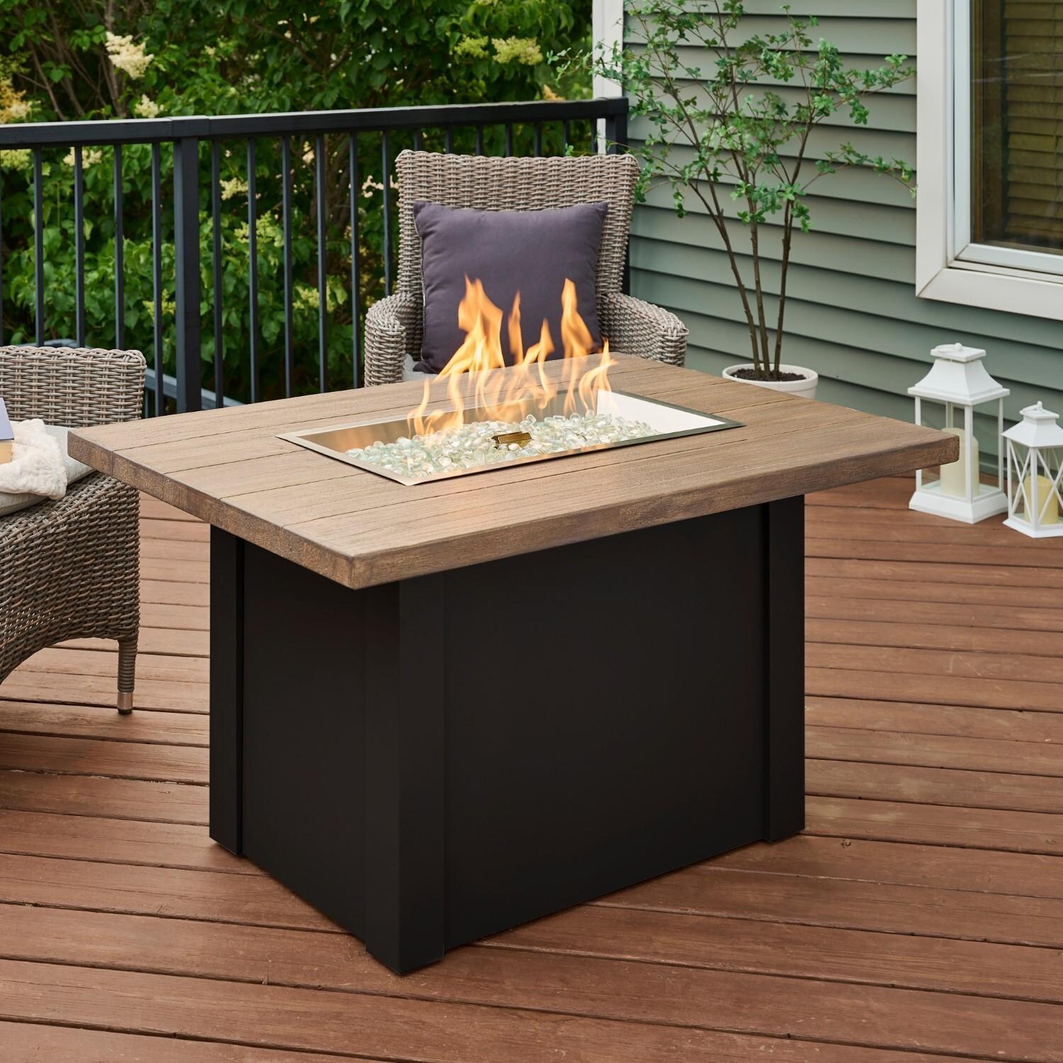 Havenwood 44 Inch Rectangular Powder Coated Steel Propane Fire Pit Table in Brown by The Outdoor GreatRoom Company
