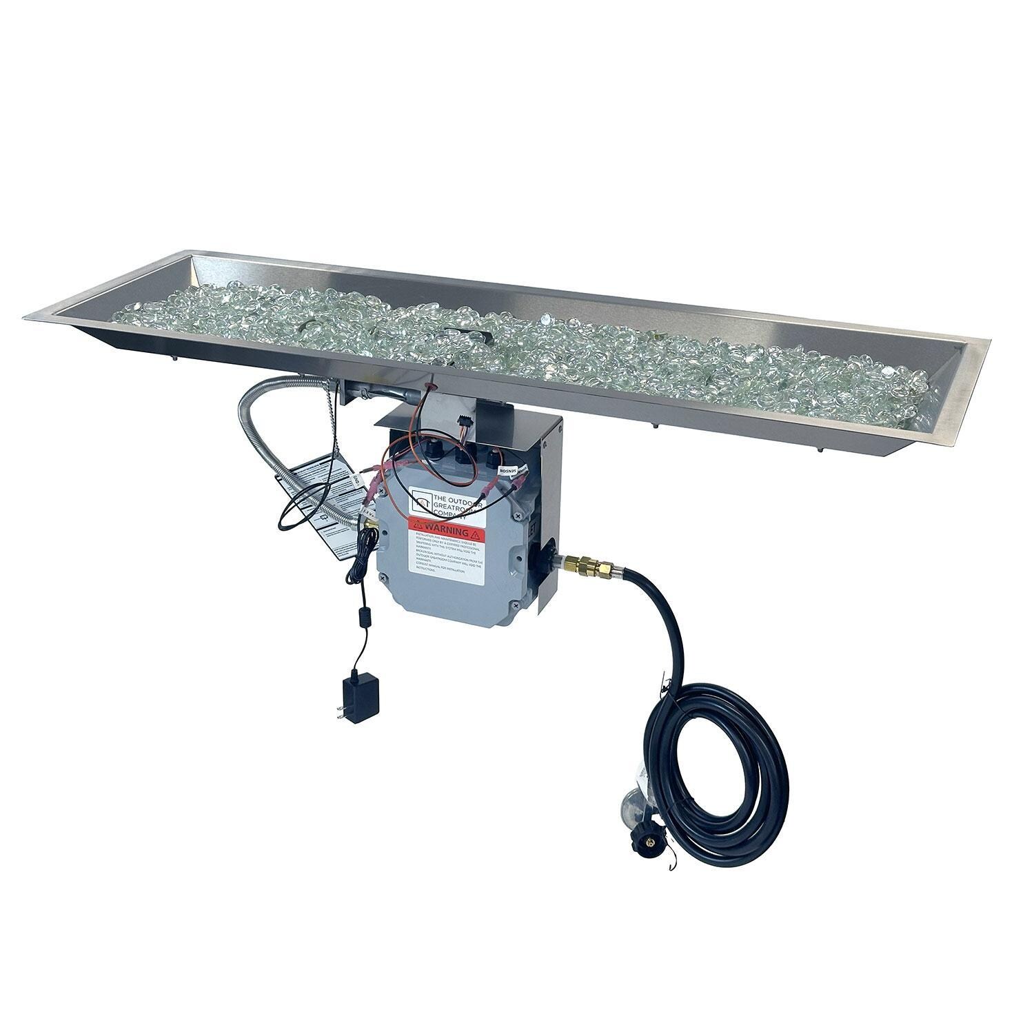 The Outdoor GreatRoom Company CFP1242DSING-B Crystal Fire Plus 42-in Linear Electronic Ignition Natural Gas Fire Pit Burner Kit - Crystals Added - White Background