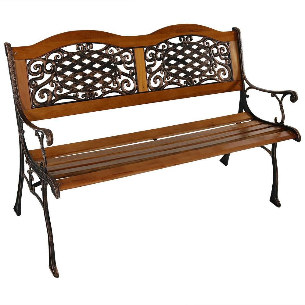 Ultimate Patio 49-Inch Ivy Crossweave Cast Iron & Wood Patio Bench - Full View thumbnail