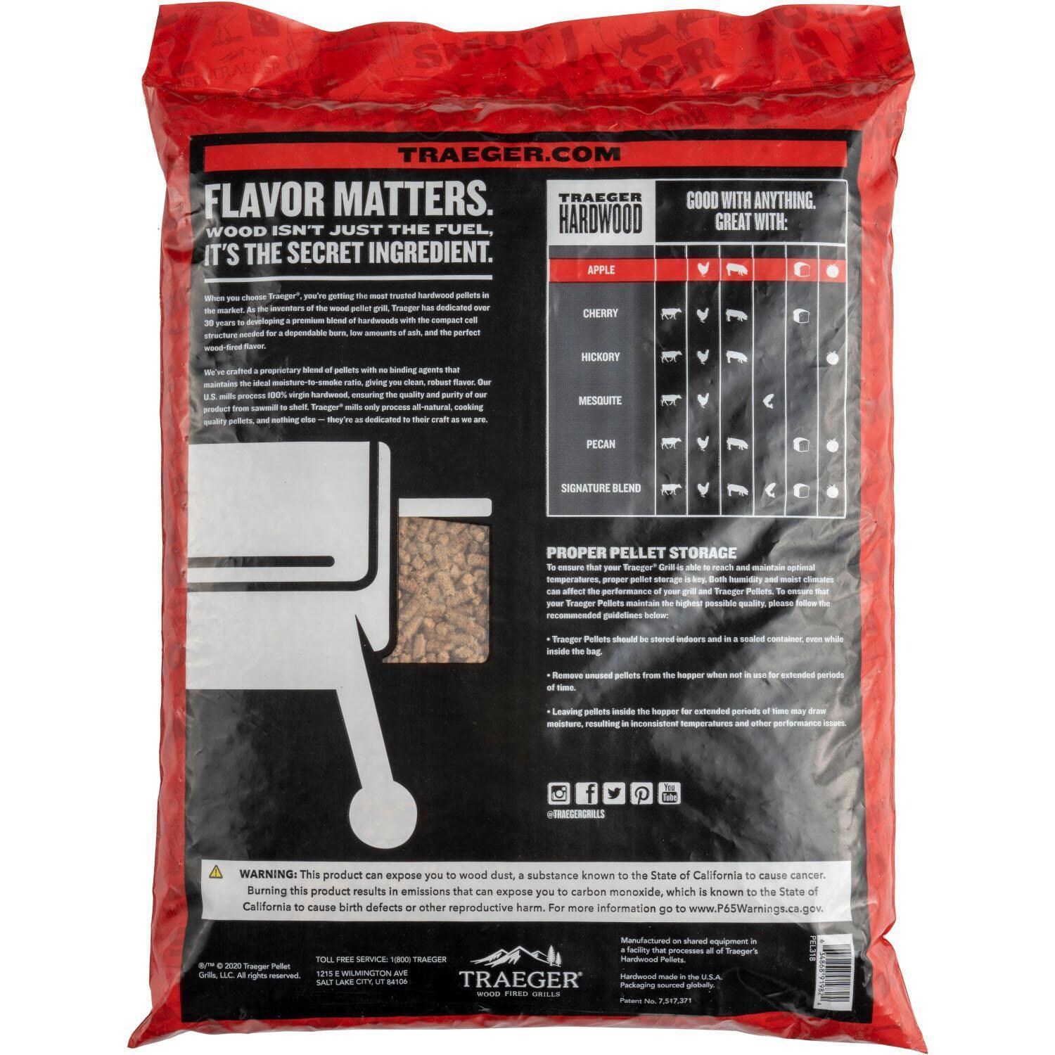 Traeger - 20 Lb. Natural Hardwood Pellets - Apple - Back View - White Background thumbnail