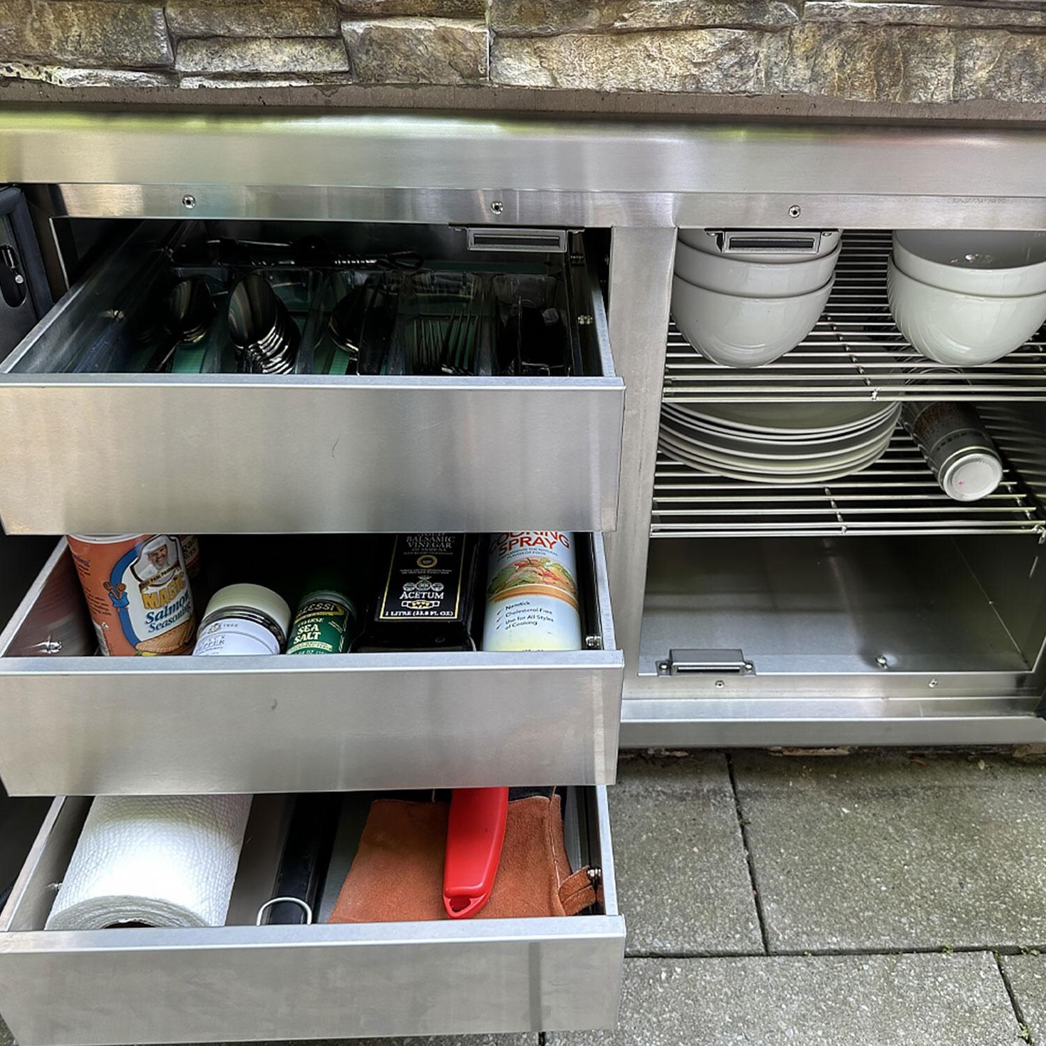 XO Appliance XOG36PANTRY Pro-Grade 36-Inch Outdoor Stainless Steel Sealed Pantry Double Access Door - Slide-Out Drawers & Shelves - Detail thumbnail