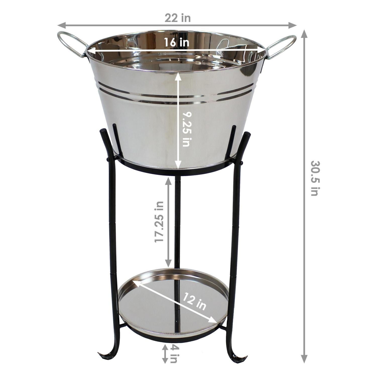 Ultimate Patio Stainless Steel Ice Bucket Drink Cooler W/ Stand & Tray - Dimensions thumbnail