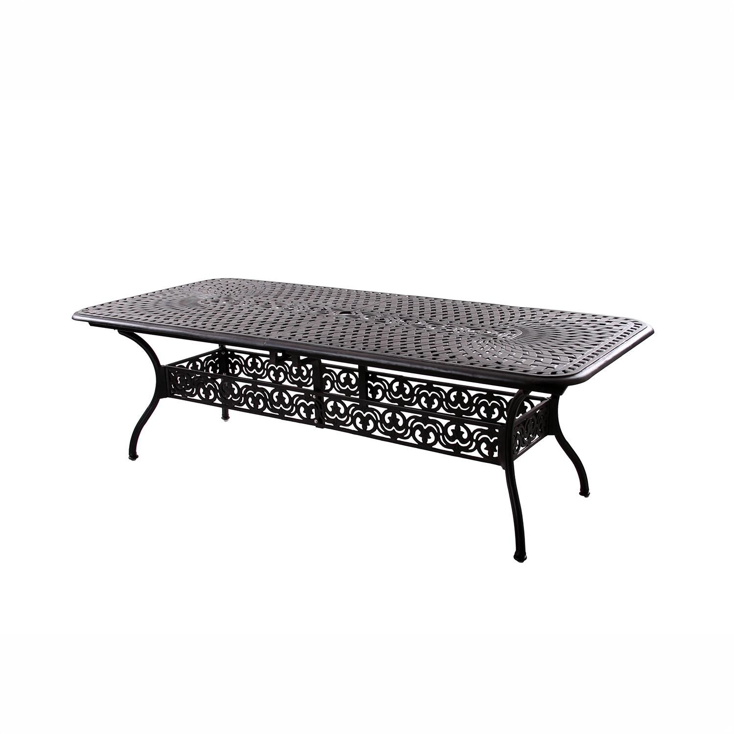 Darlee Sedona 11 Pc Cast Aluminum Patio Dining Set w/ 92 x 42 Inch Rectangular Extension Table & Beige Canvas Cushions - Table - White Background thumbnail