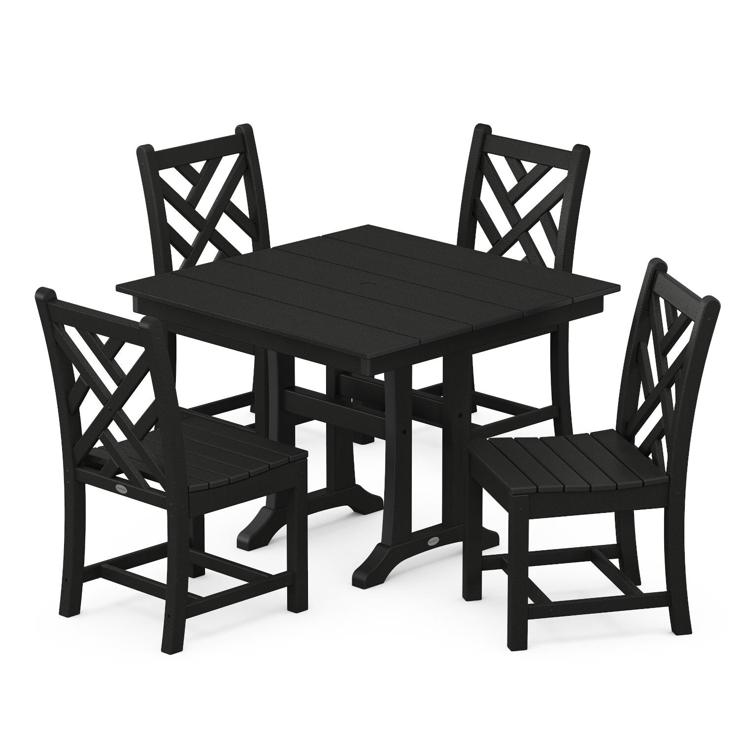 POLYWOOD Chippendale 5-Piece Farmhouse Trestle Side Chair Dining Set - Black