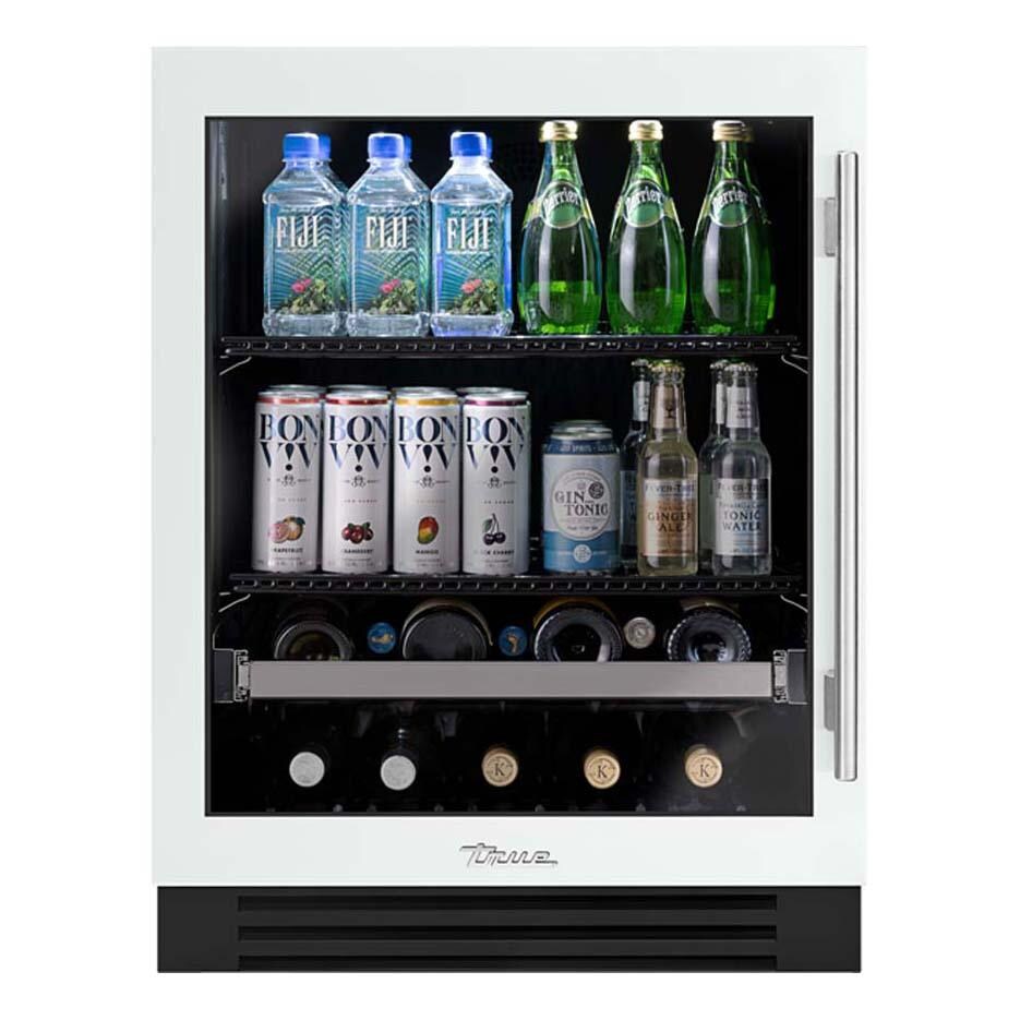 True TUBADA-24-LG-A~030-H04 ADA Height 24 Inch 105 Can 12 Bottle Left Hinge Glass Door Outdoor Beverage Center - Matte White w/ Stainless Steel Handle - White Background thumbnail
