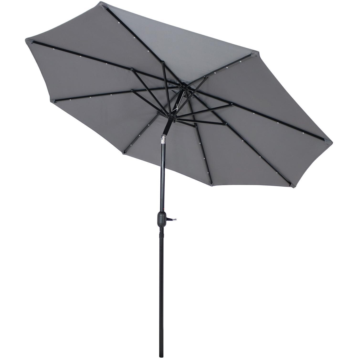 Ultimate Patio 9 Ft. Solar Lighted Octagonal Patio Umbrella W/Crank - Gray - Tilted thumbnail