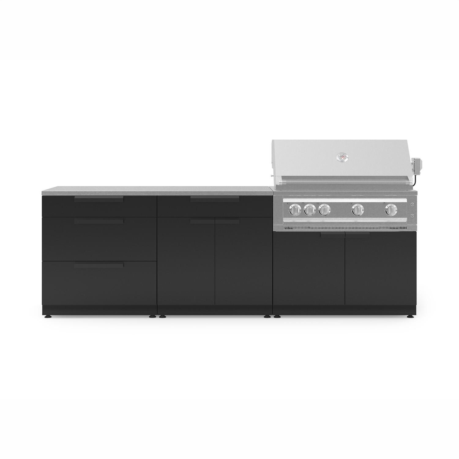 NewAge Products Classic Series 8 1/2 Ft Outdoor Kitchen Island w/ 40-in Natural Gas Grill, Trash Bin, Door & Drawer in Matte Black/Stainless Steel