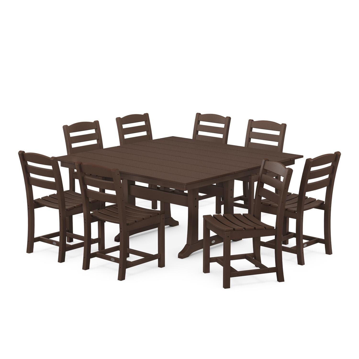 POLYWOOD La Casa Cafe 9 Piece Farmhouse Trestle Dining Set - Mahogany