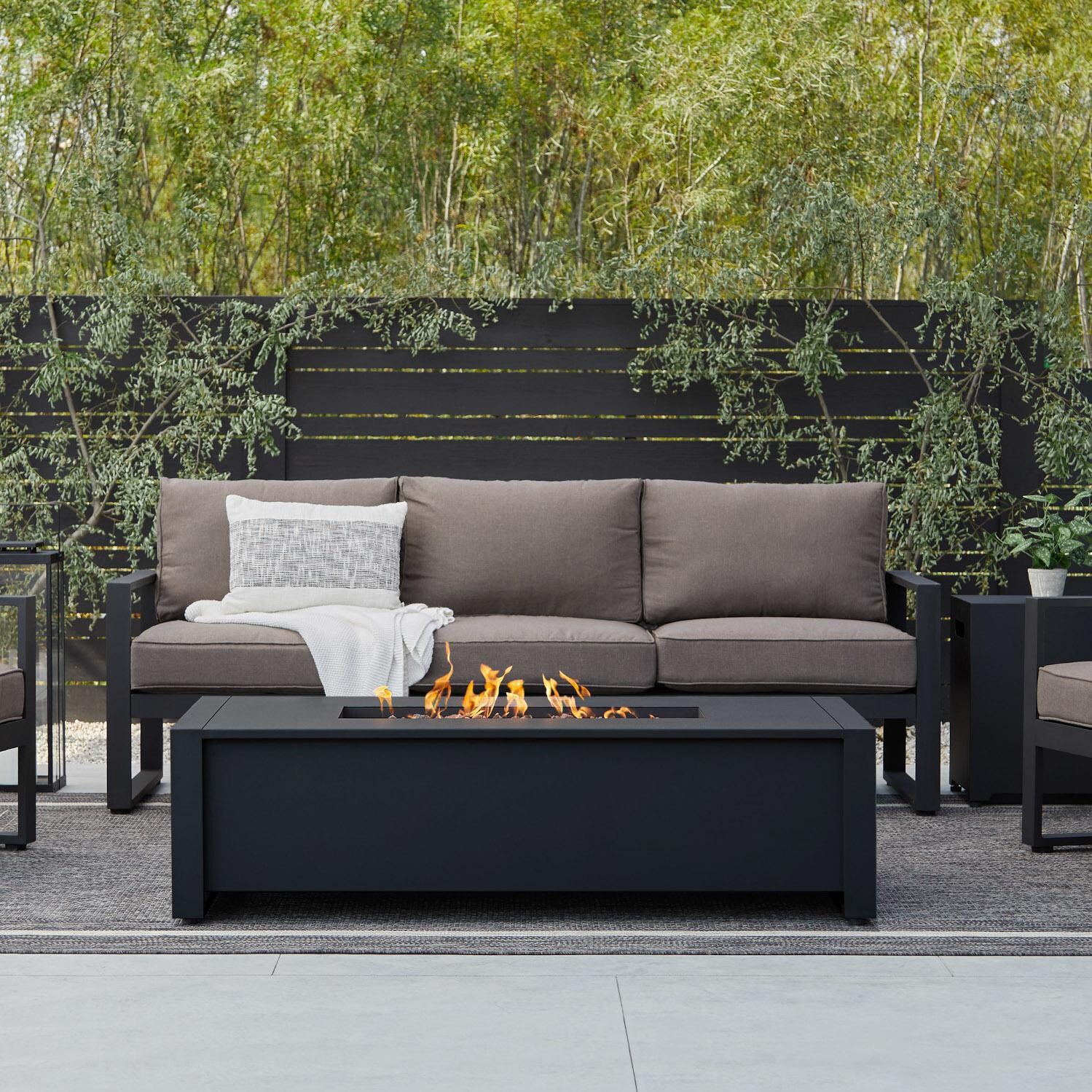 Lafitte 52 Inch Rectangular Cast Aluminum Propane Fire Pit in Black by Lakeview Outdoor Designs