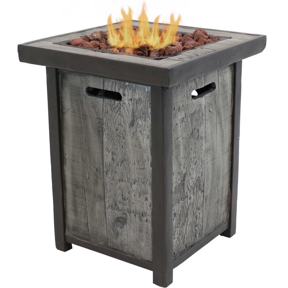 Ultimate Patio 20-Inch Square Weathered Wood Propane Gas Fire Pit Table - Flames thumbnail