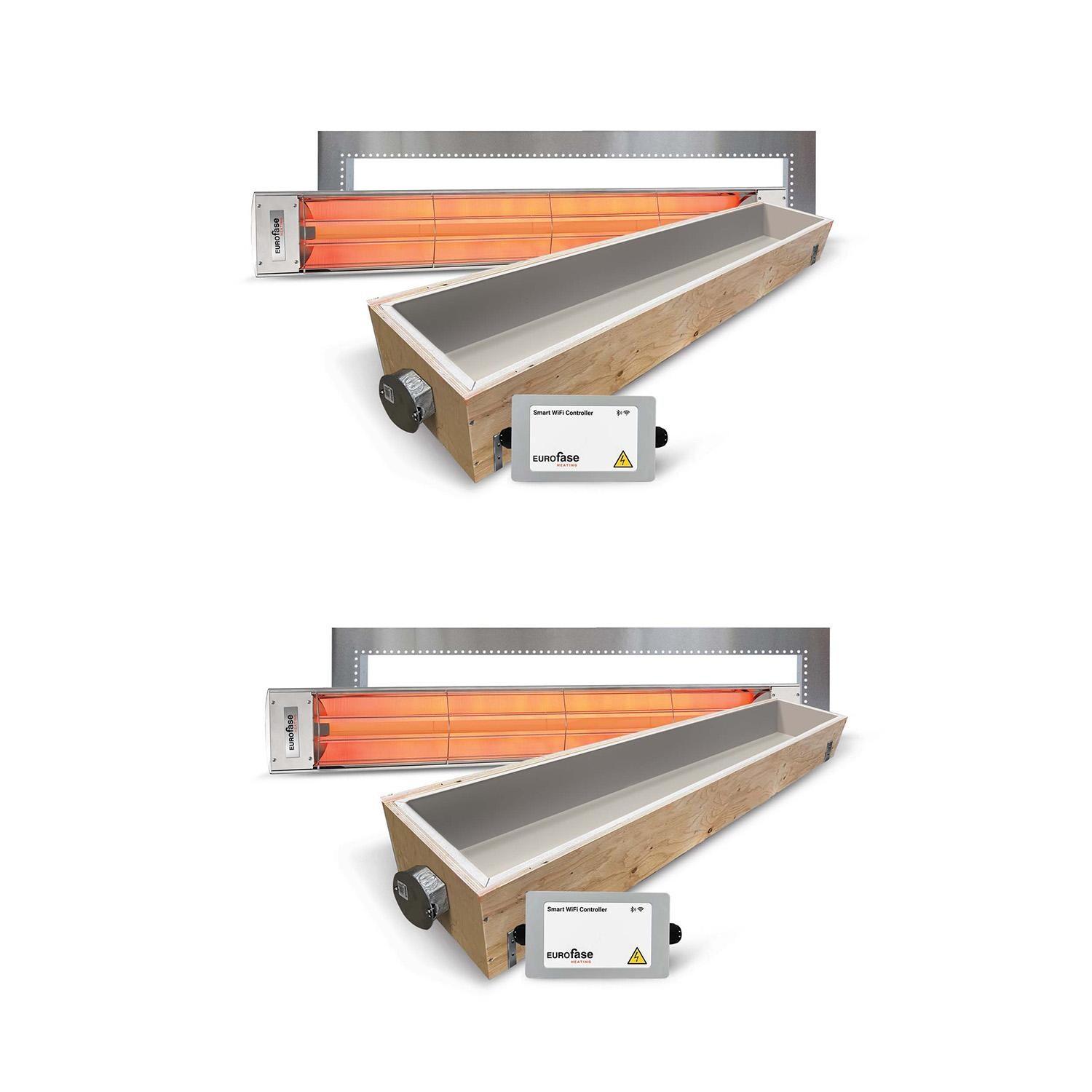Eurofase 8 Pc 61-in 6000W Dual Element Electric Infrared Patio Heater Bundle w/ 2 Heaters, 2 Smart Controls, 2 Flush Mounts, & 2 Fire Rated Boxes - 240V - Stainless Steel - White Background thumbnail