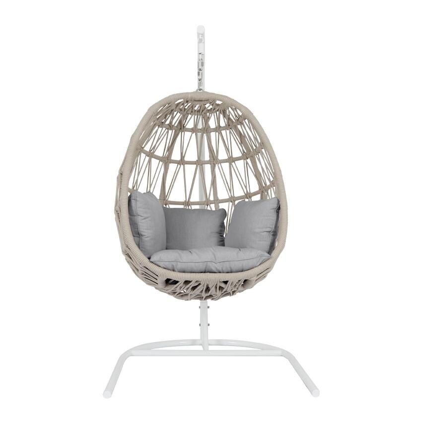 Dana Woven Rope Hanging Club Chair w/ Self Welt in Natural/Canvas Granite by Sunset West - White Background thumbnail