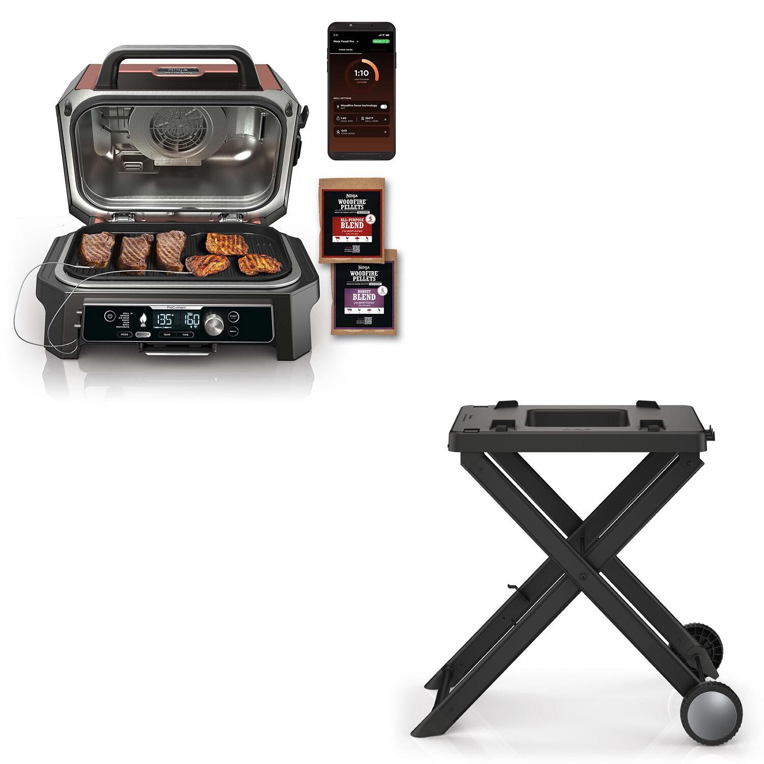 Ninja Woodfire Pro Connect XL Electric Grill & Smoker - W/ Collapsible Grill Stand OG952 + XSKSTAND