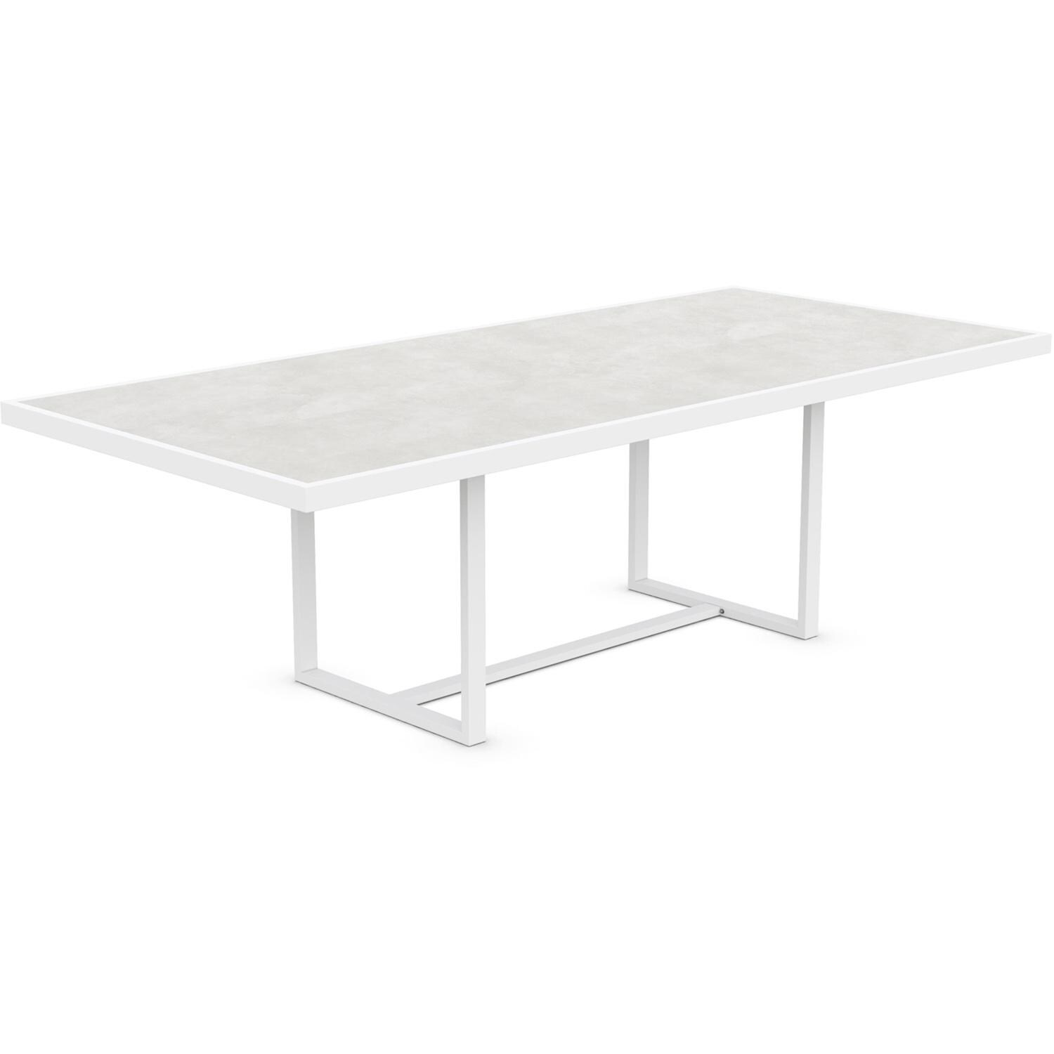 Azzurro Living Pavia 96 Inch White Aluminum Dining Table W/ Helena Dekton Top - Angled - White Background thumbnail