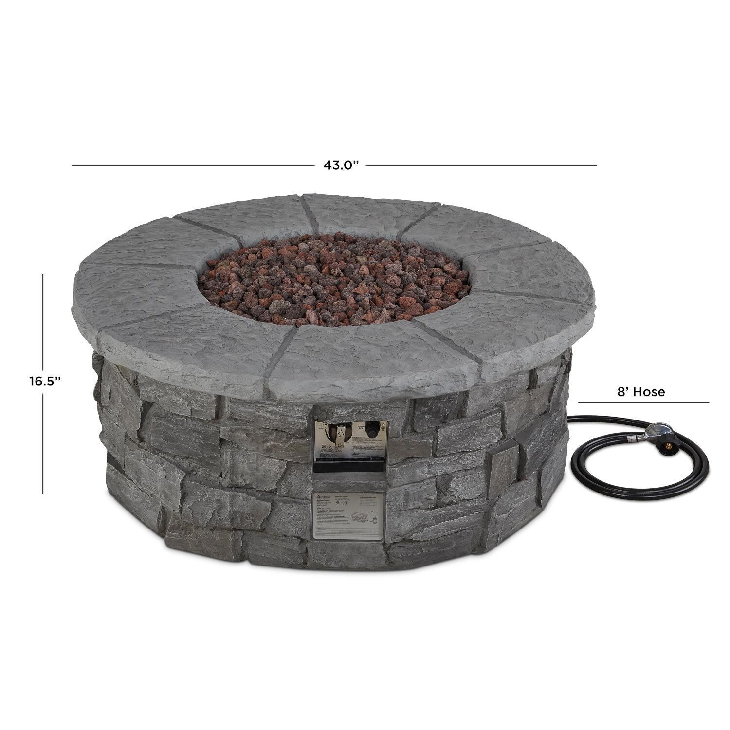 Lakeview Outdoor Designs SC-C11810LP-GRY Baywood 43-Inch Round Propane Gas Fire Table - DIMS thumbnail