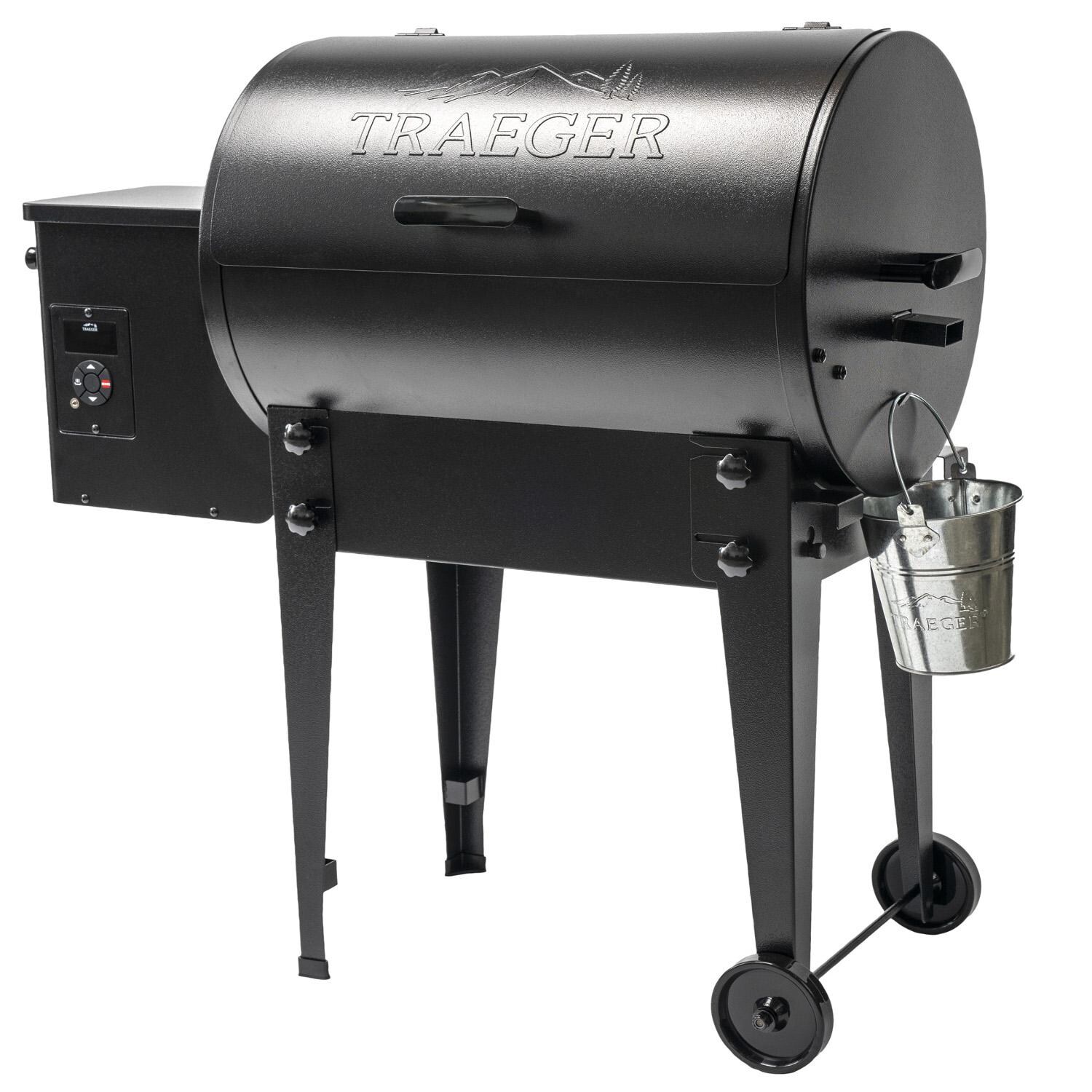 Traeger Tailgater 20 Black Pellet Grill On Cart - Legs Open Angled thumbnail